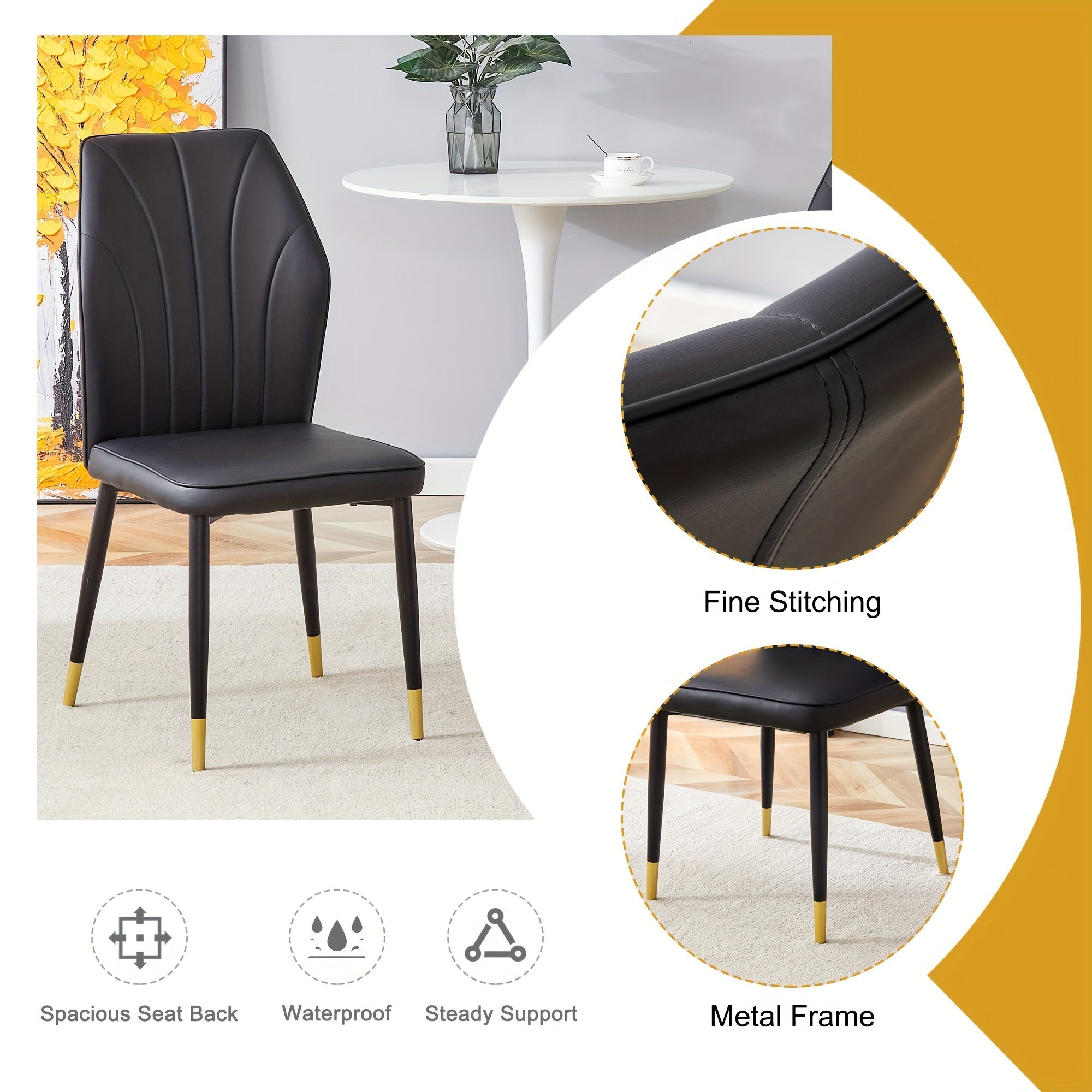 Modern Dining Chairs Set of 4, Armless Dining Room Chairs, Stylish PU Patterned Backrest and Black Metal Legs for Dining Room/Kitchen, furniture for home clearance, office chair, clearance Dealership today deals prime, kitche