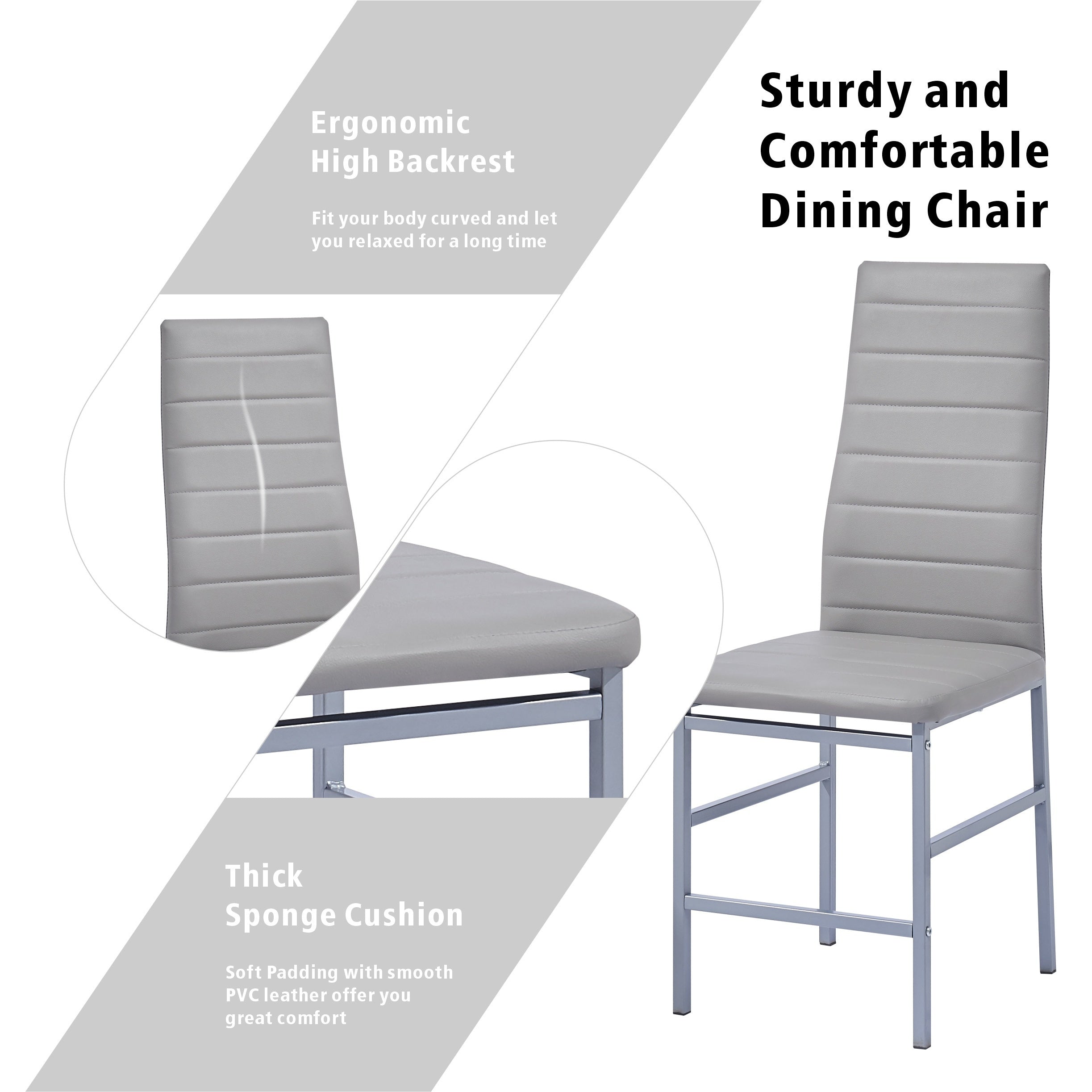 4pcs High Back Padded Seat Faux Leather Dining Chairs With Footrest Bar Metal Legs For Dining Room Living Room Kitchen