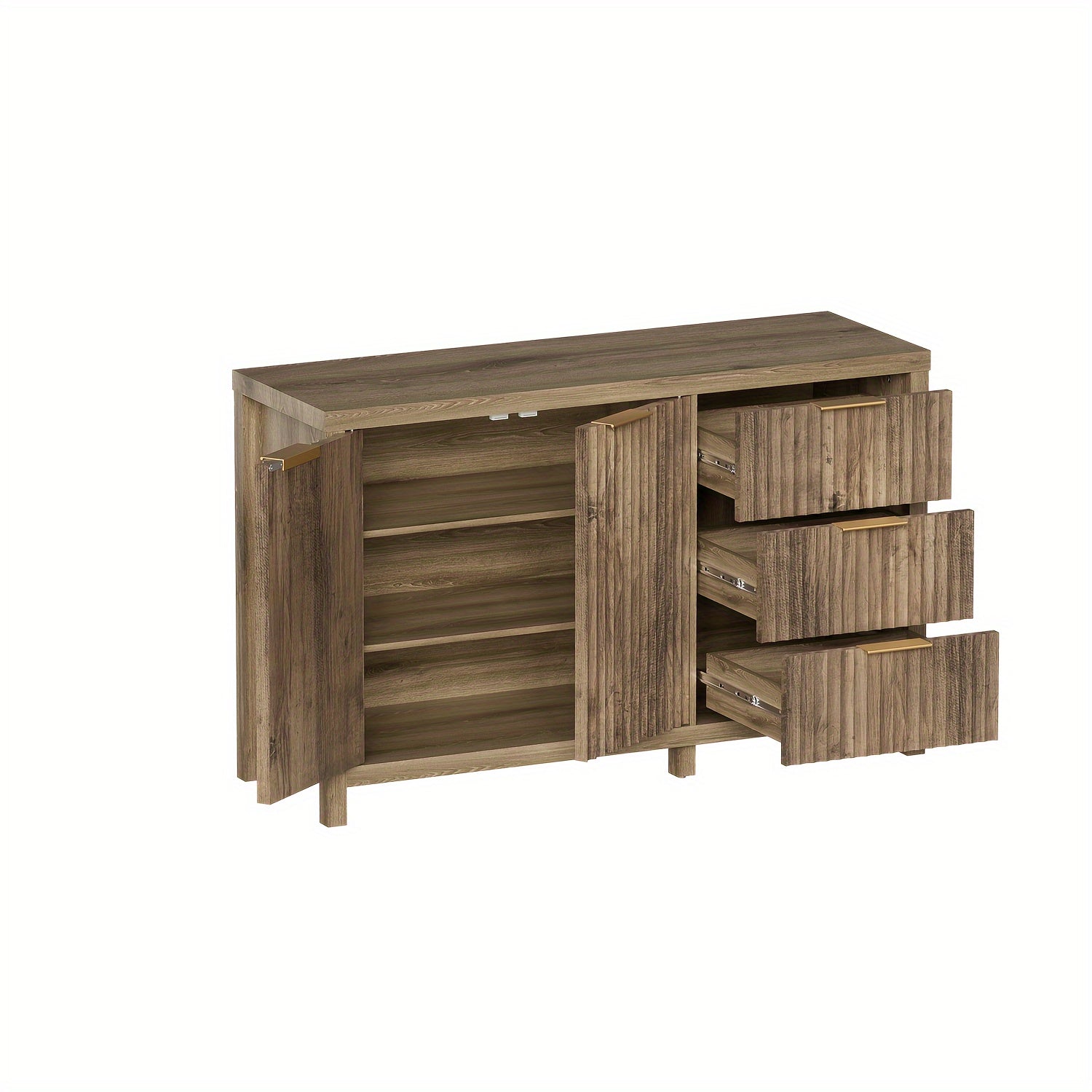 Fluted Drawers CabinetDresser Dresser TV Stand With 3 Drawers And Shelves Rectangular Design For Bedroom Living Room