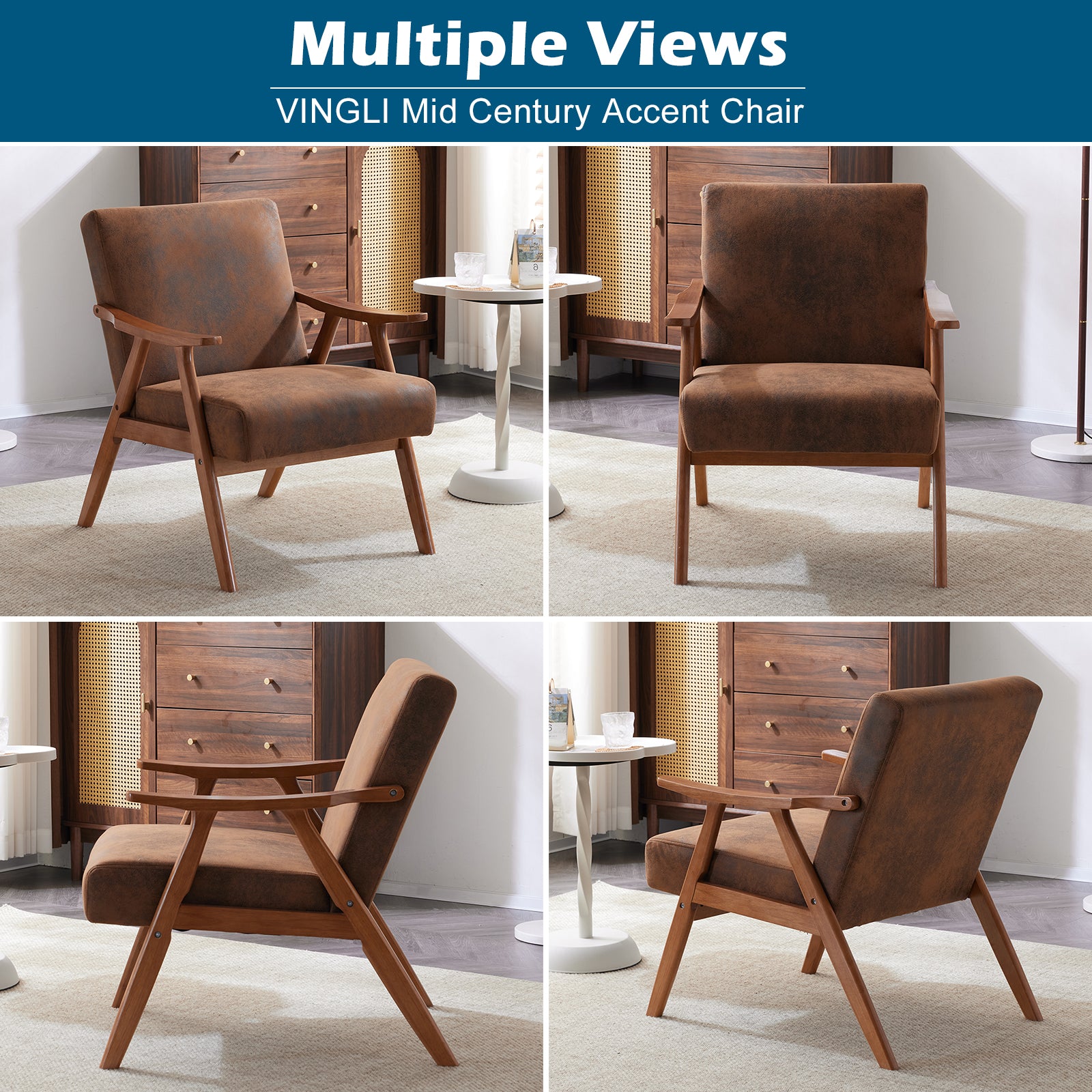 Mid-Century Retro Modern Upholstered Lounge Chair Fabric Accent Chair Sturdy Wooden Frame Armchair