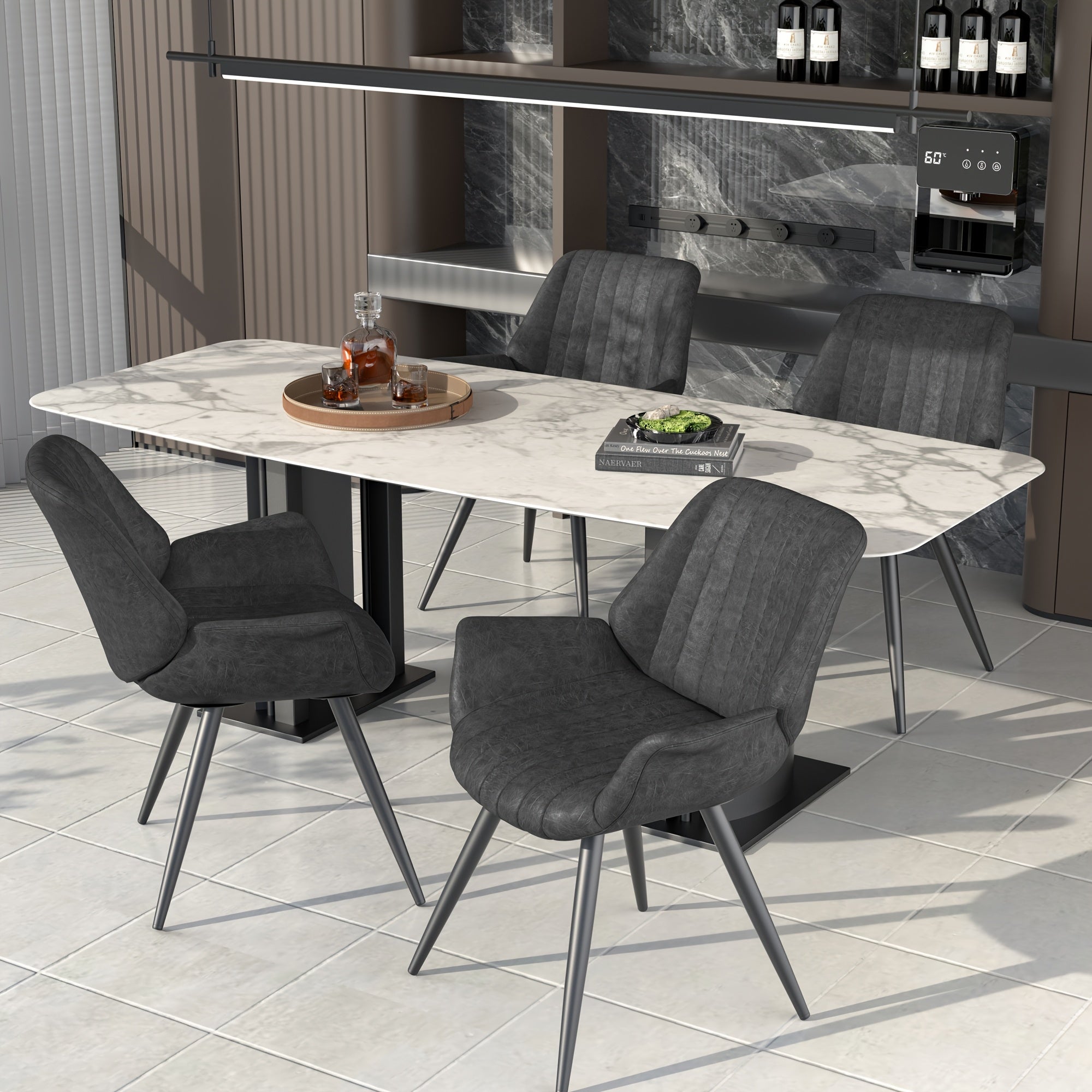 Faux Leather Dining Chairs with Metal Legs - Tear-Resistant, Easy Clean, Solid Back Design for Kitchen & Dining Room