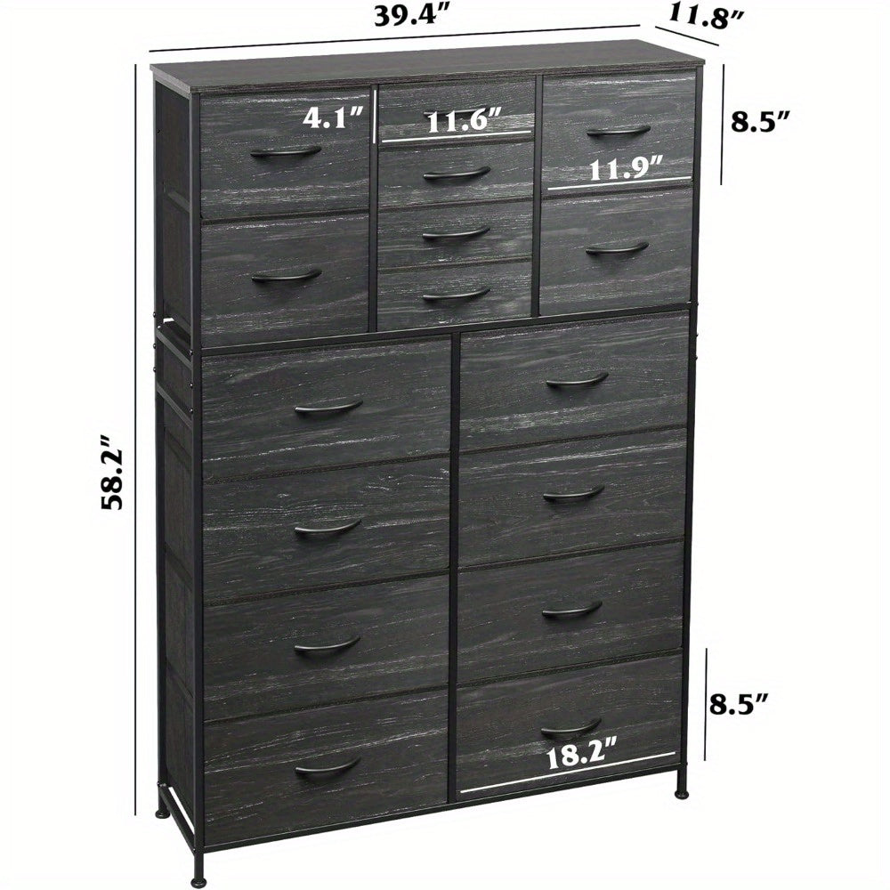 16 Drawers Dresser, Tall Dresser for Bedroom, Closet, Hallway, Storage Dresser Organizer Unit, Large Dressers & Chests of Drawers with Fabric Bins