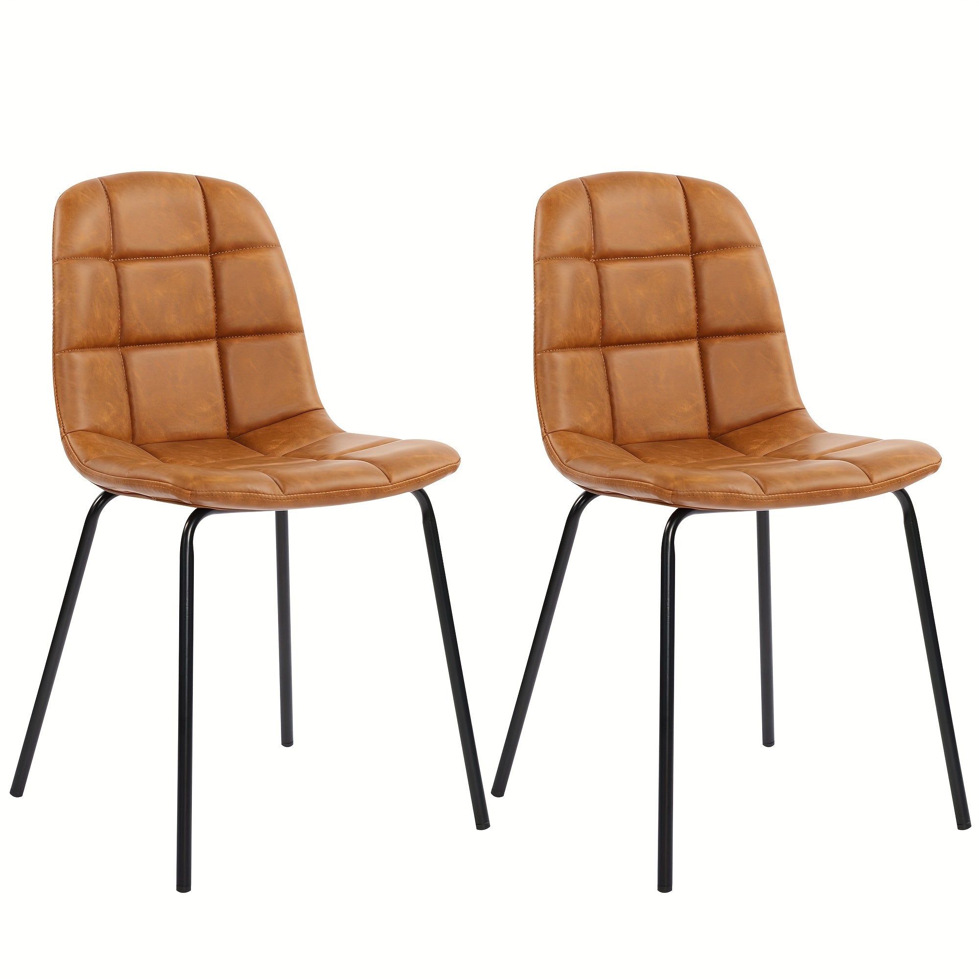 Modern Dining Chairs, Upholstered Faux Leather Dining Chairs With Metal Legs, Brown, Set of 2