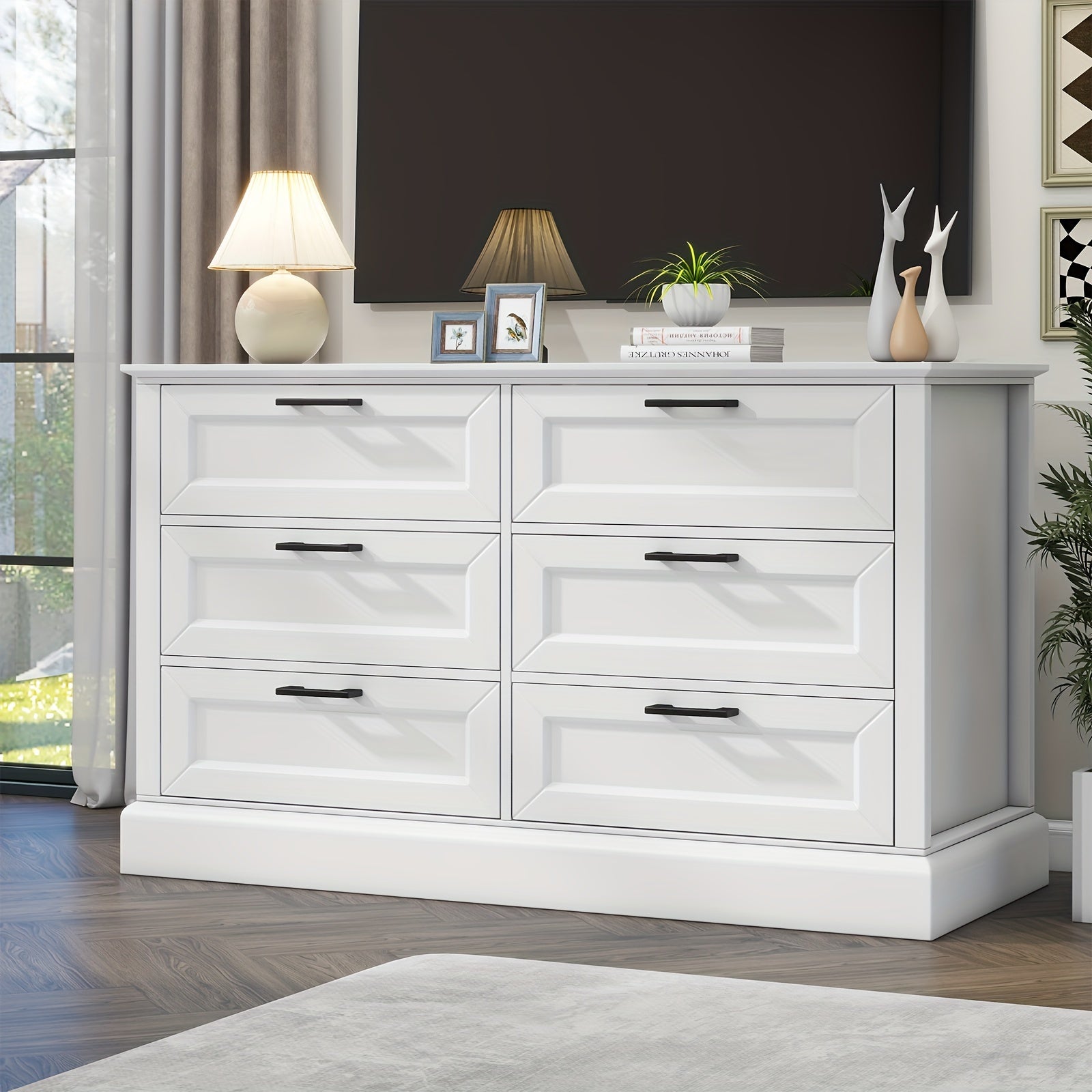 6 drawer dresser Wooden Modern Style Wide Chest of Drawers Storage Dressers Organizer for Bedroom Living Room