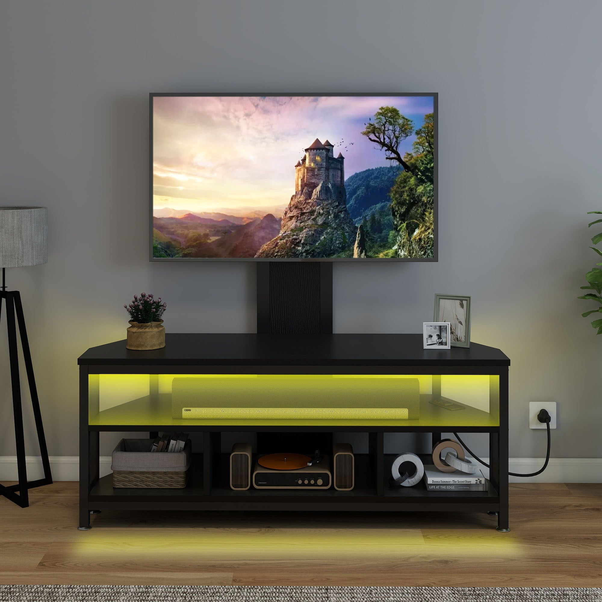 65- Inch TV Stand with Mount and Power Outlet, Entertainment Center Storage