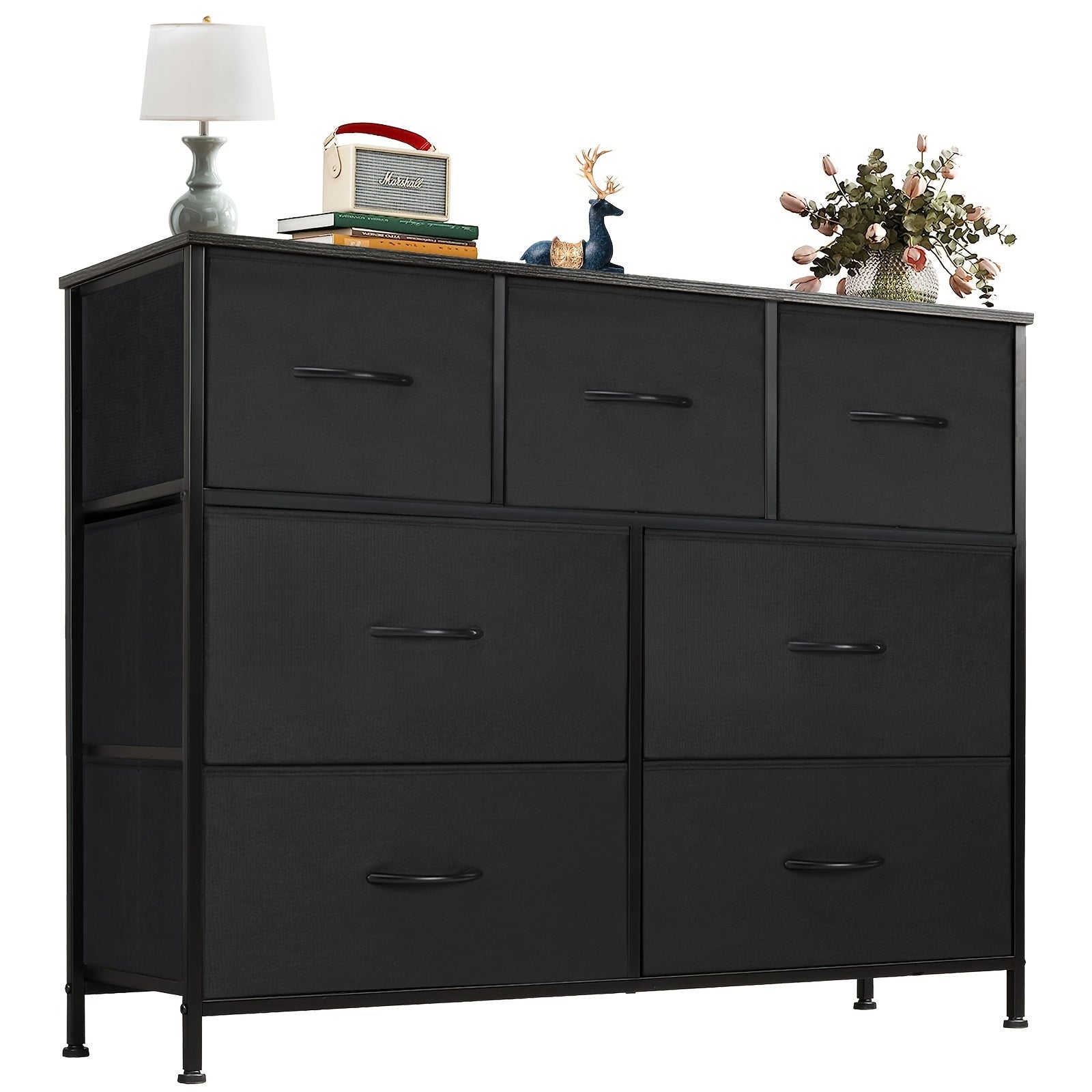 Dresser for Bedroom with 7 Drawers Clothes Drawer Fabric Closet Organizer Dresser with Metal Frame and Wood Tabletop