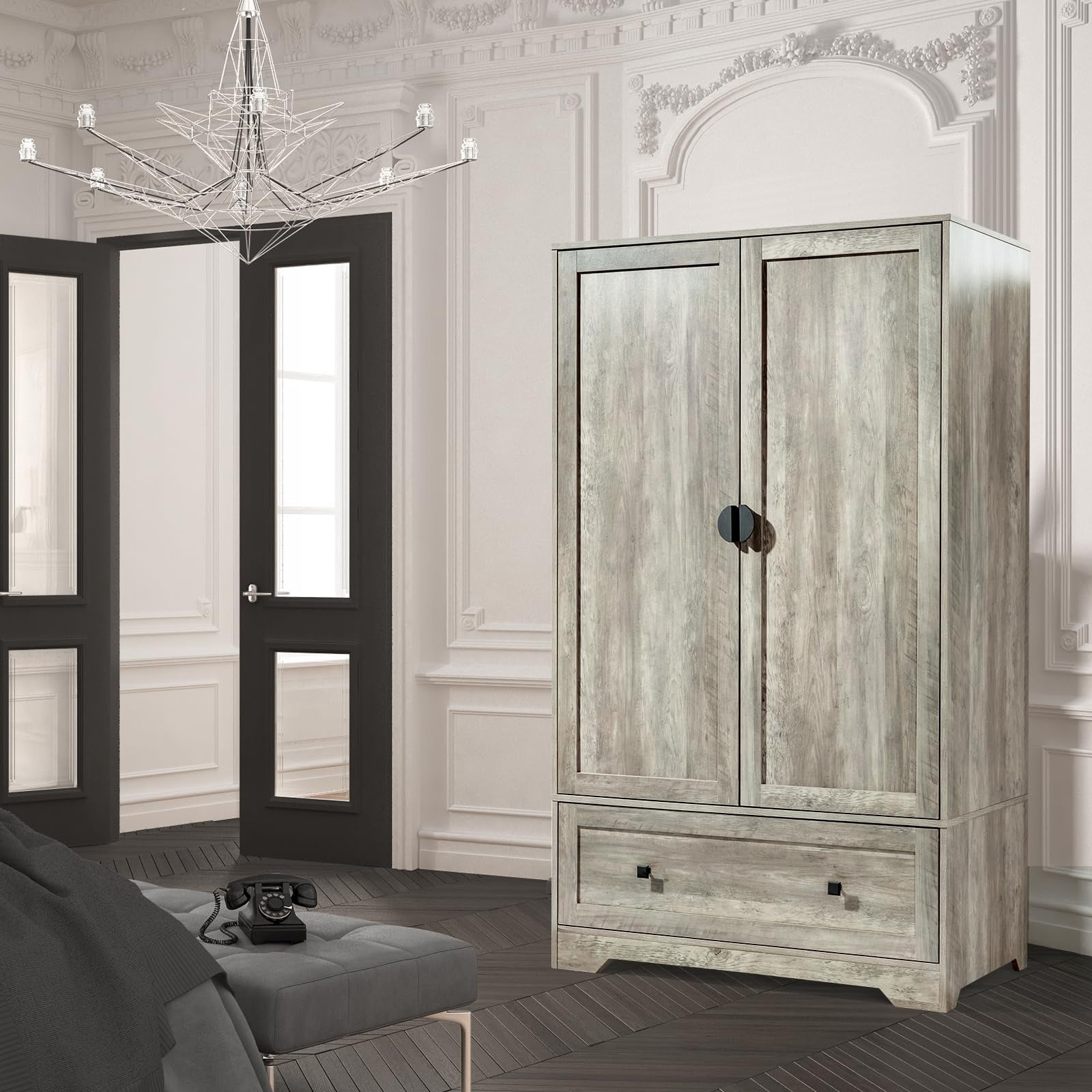 Wide Armoire Wardrobe Closet with Shelves, Hanging Rod and Drawers, Freestanding Closet Wardrobe Cabinet, Armoires and Wardrobes with Doors for Bedroom, Dorm