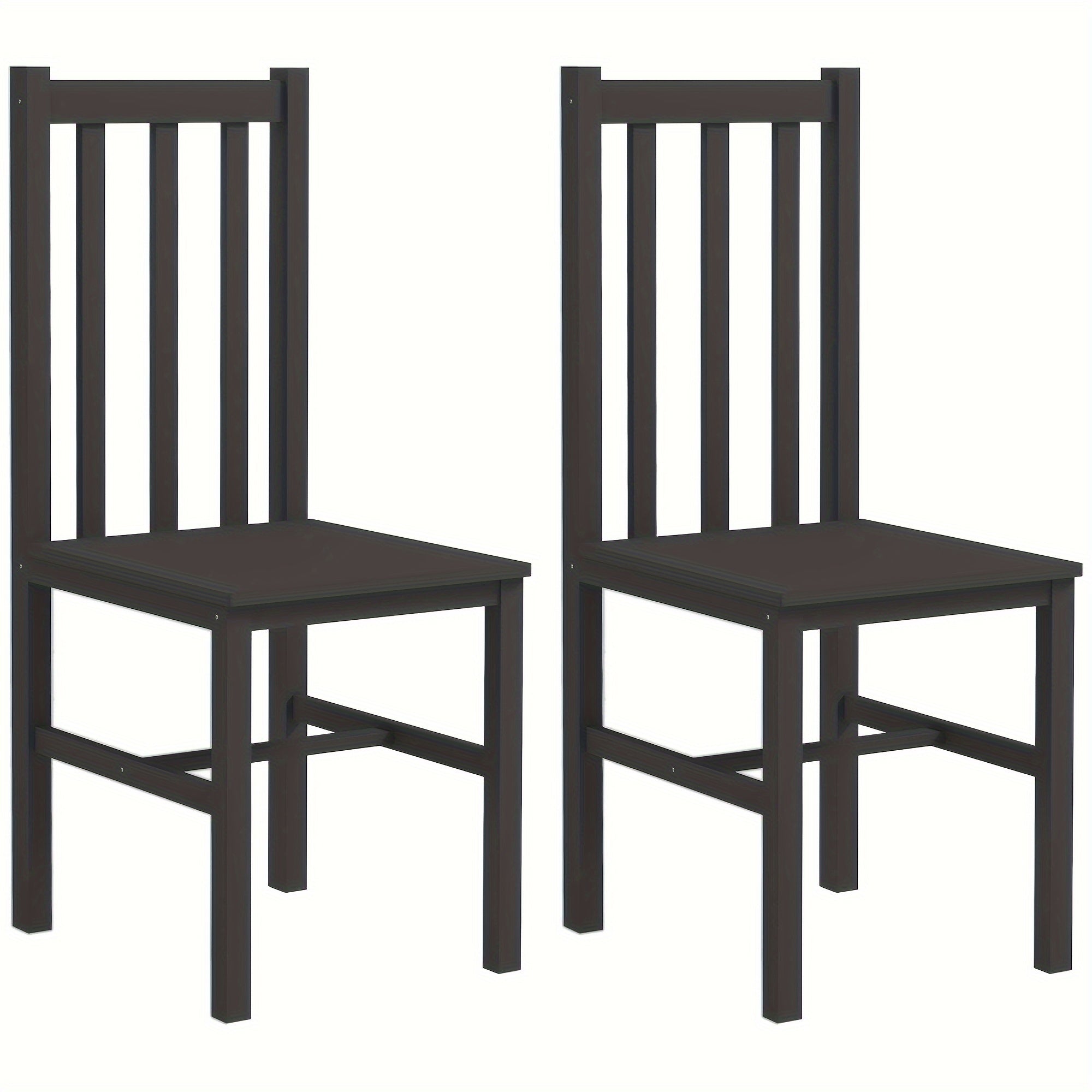 Farmhouse Dining Chairs, Set of 2 - Black Pine Wood Slat Back Seating for Kitchen & Dining Room