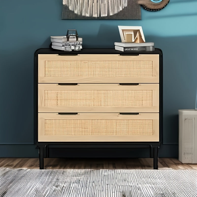 3-Drawer Modern Rattan Chest Of Drawers, Bedroom Dresser, Versatile Storage Cabinet For Lab, Living Room, Entryway