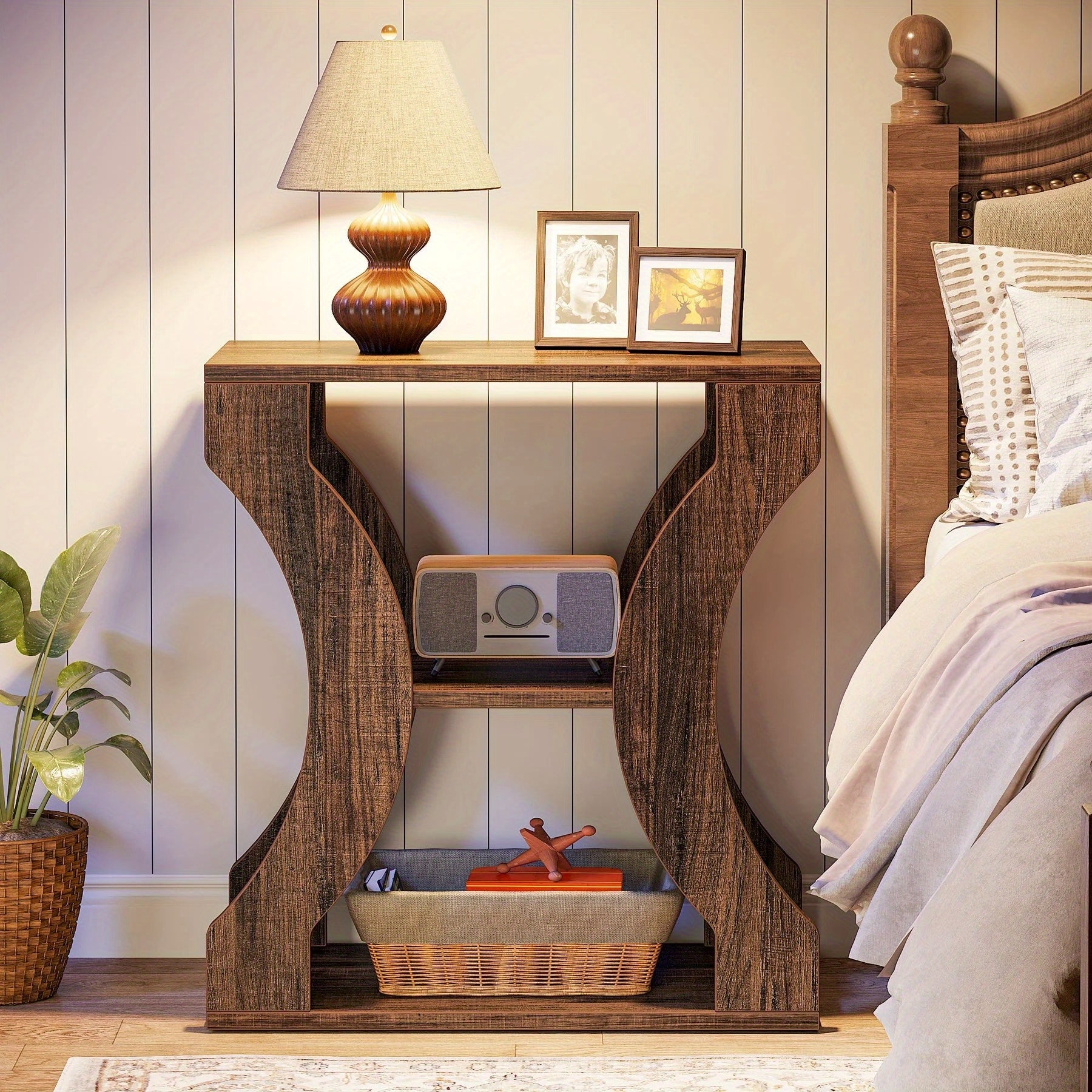 24 Inch Side Table, 3 Tier Farmhouse Side Table with Storage Shelves, Can Be Used As a Bedroom Nightstand, Coffee Table