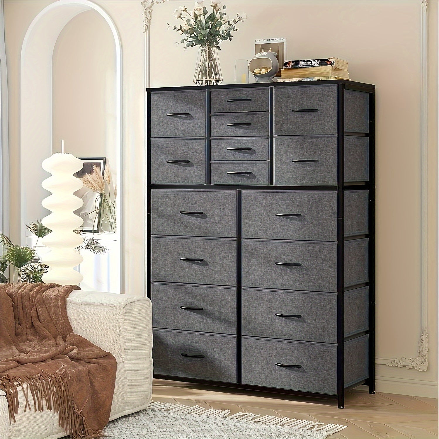 1 Pcs New Dresse With 16 Fabric Drawers, Tall Dressers For Bedroom With Metal Frame, Large Dressers & Chest Of Drawers Closets, Nursery, Living Room Stuff