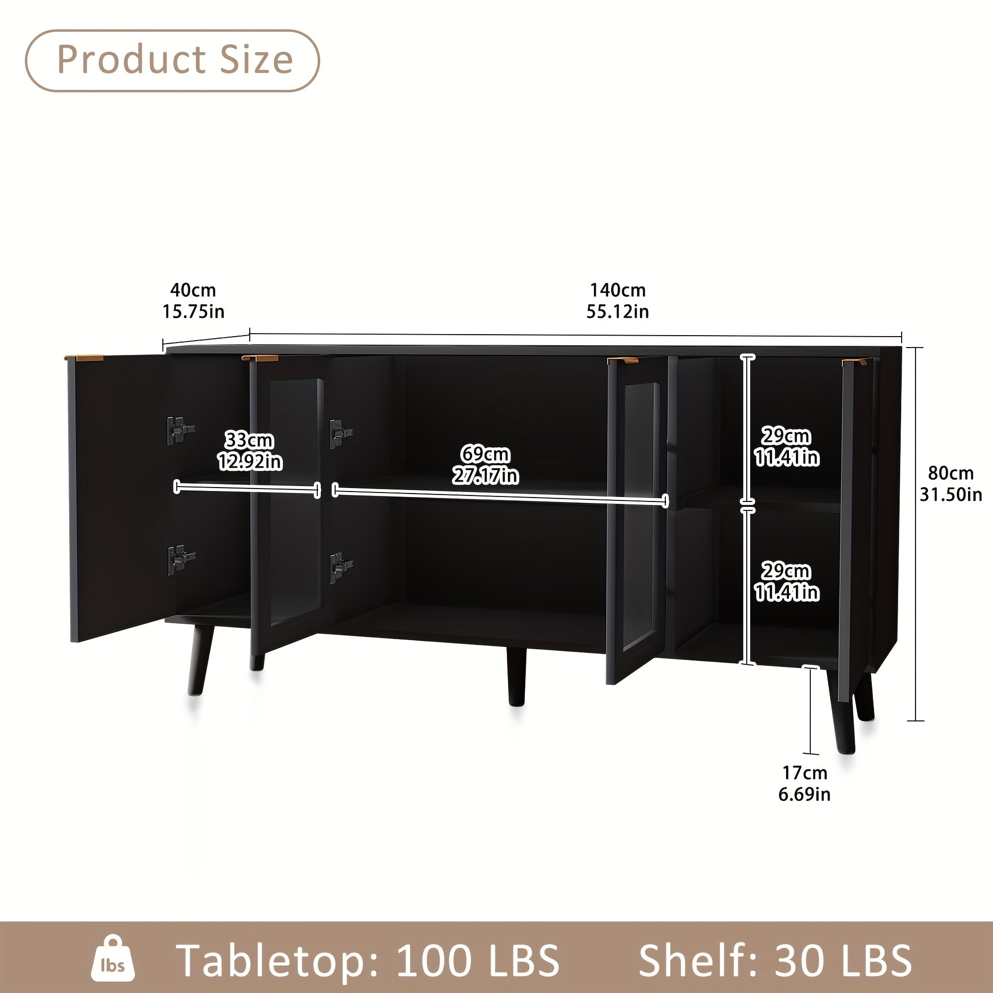 1pc Modern Storage Cabinet Dresser, Sideboard Buffet Cabinet Modern Accent Cabinet, 4 Glass And Fluted Doors Storage Cabinet With 2 Tier Adjustable Shelves, Console Table For Dining, Living Room, Bedroom, Nursery, Closet, Ent