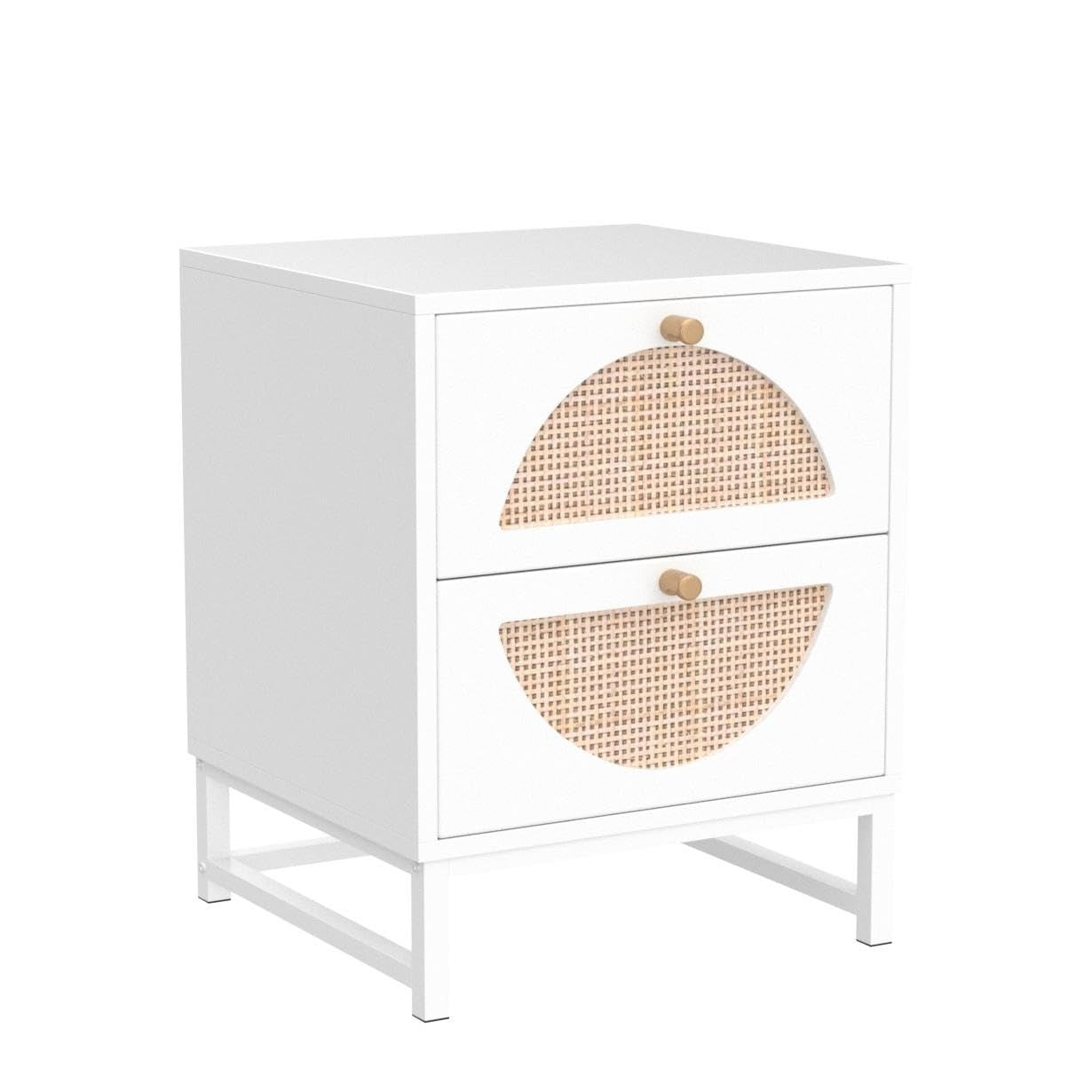 Modern Rattan Nightstand, Multi-Functional Side Table with Two Storage Drawers, Suitable for Living Room, Bedroom and Small Space Storage Table