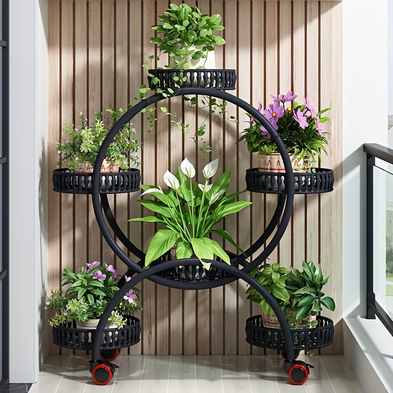 Round Plate Popular Multi-layer European Style Living Room Flower Stand, Balcony Floor-to-Ceiling Pothos Flower Stand, Multi-layer Mobile Indoor Flower Pot Stand