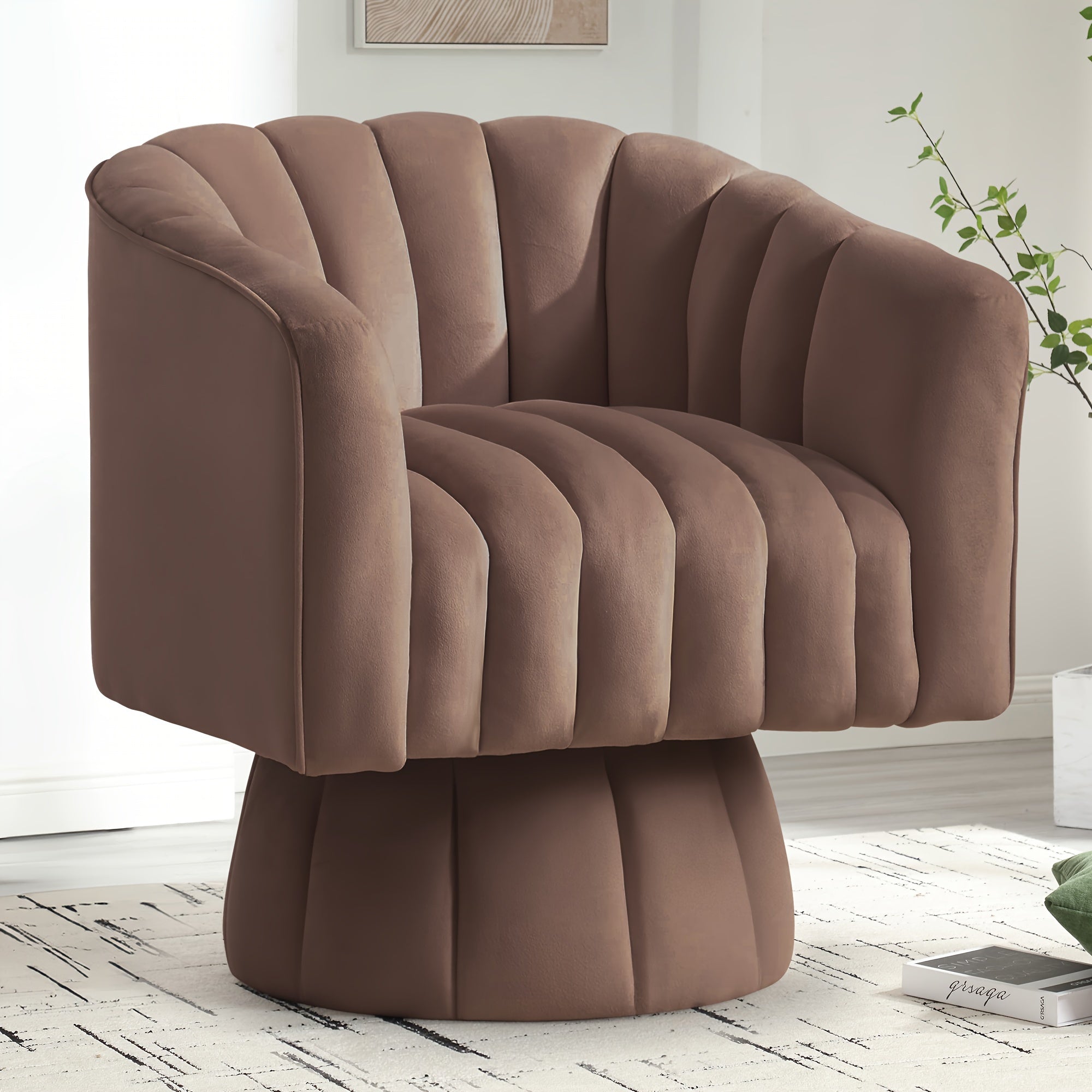 360°Swivel Mid-Century Chair, Small Space Barrel Chair With Thickened Seat Cushion, Velvet Fabric Accent Armchair For Living Room, Bedroom, Office