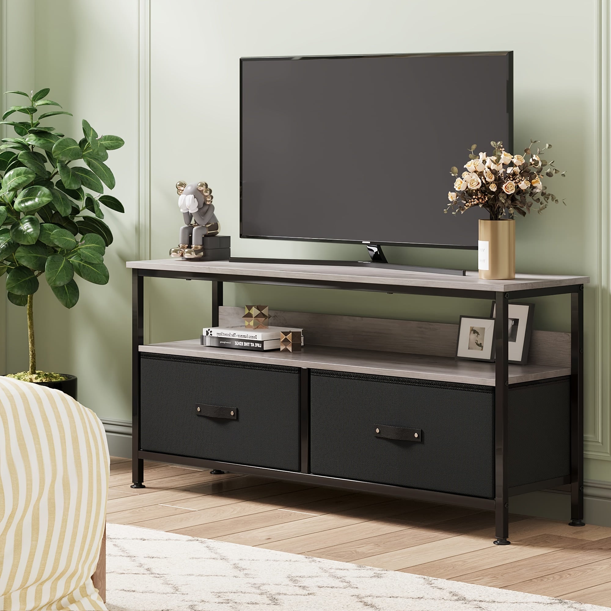 Dresser TV Stand, Entertainment Center With Storage, 50 Inch TV Stand For Bedroom Small TV Stand Dresser With Drawers And Shelves, TV & Media Console Table Furniture For Living Room, Black