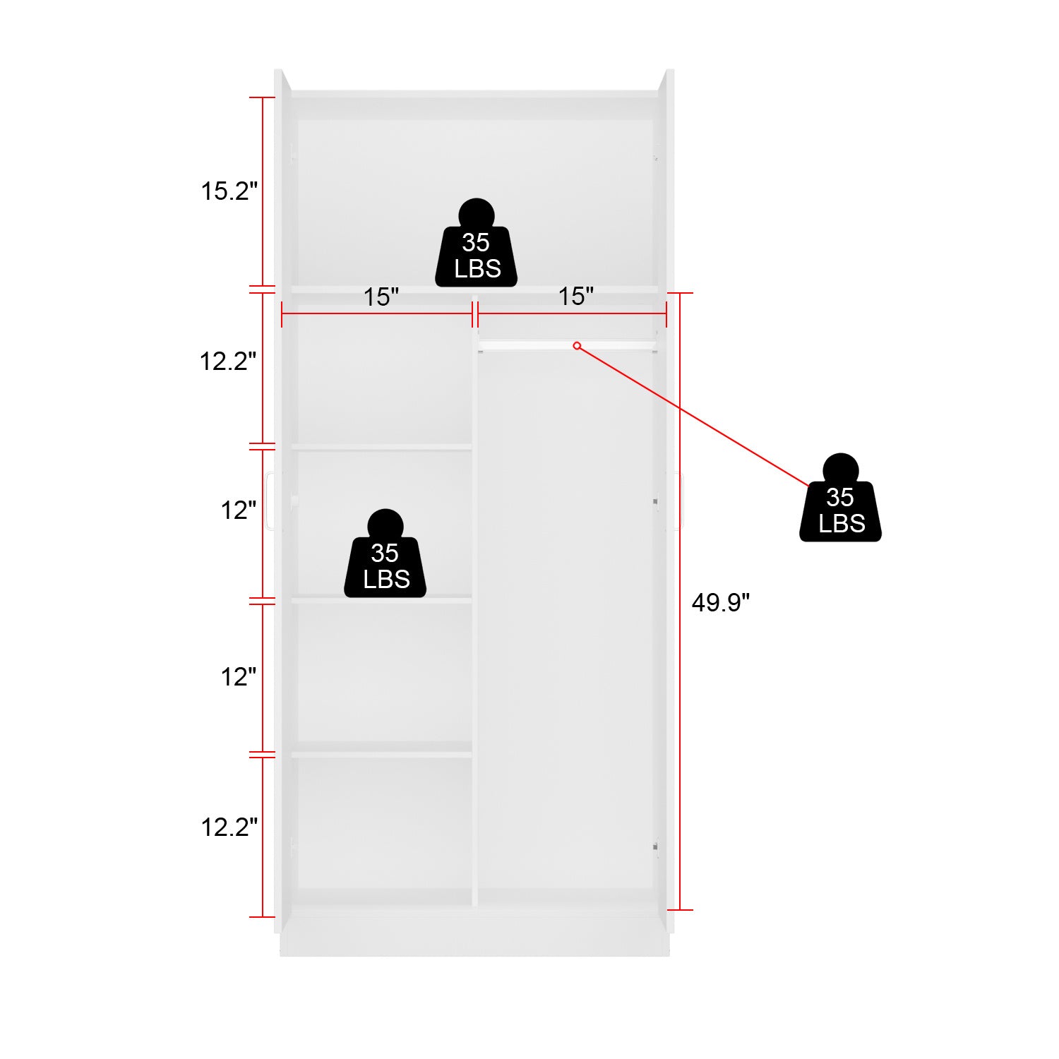 Wardrobe Armoire Closet with 2 Doors, Freestanding Wardrobe Cabinet with Storage Shelves & Hanging Rod, Bedroom Clothes Cabinet Organizer, White