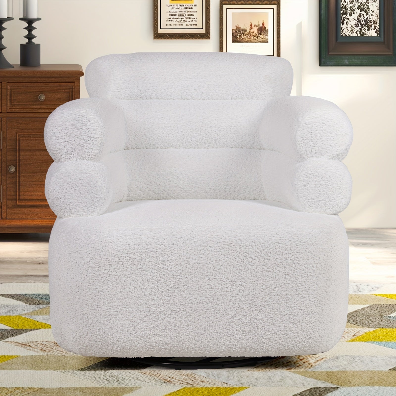 Lamb Wool Swivel Accent Chair with Plump Pillow for Living Room