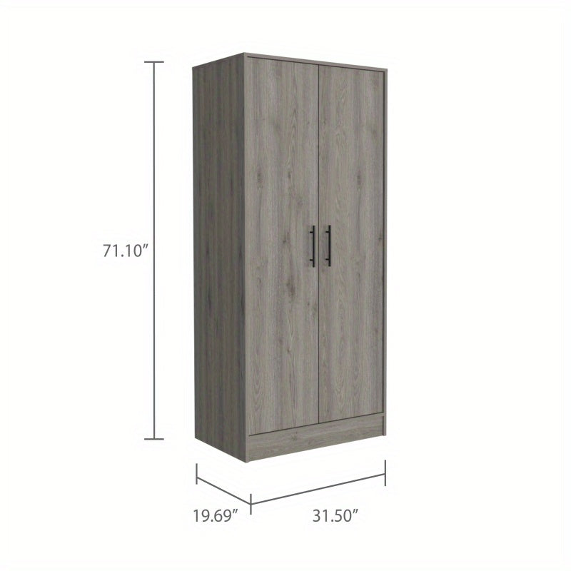 Light Gray Modern Armoire Wardrobe - Two-Door, Free-Standing Closet Organizer with Top Shelf & Hanging Rod, 71.1" H x 31.5" W x 19.69" D, Perfect for Bedroom & Living Room Storage, Bedroom Decor