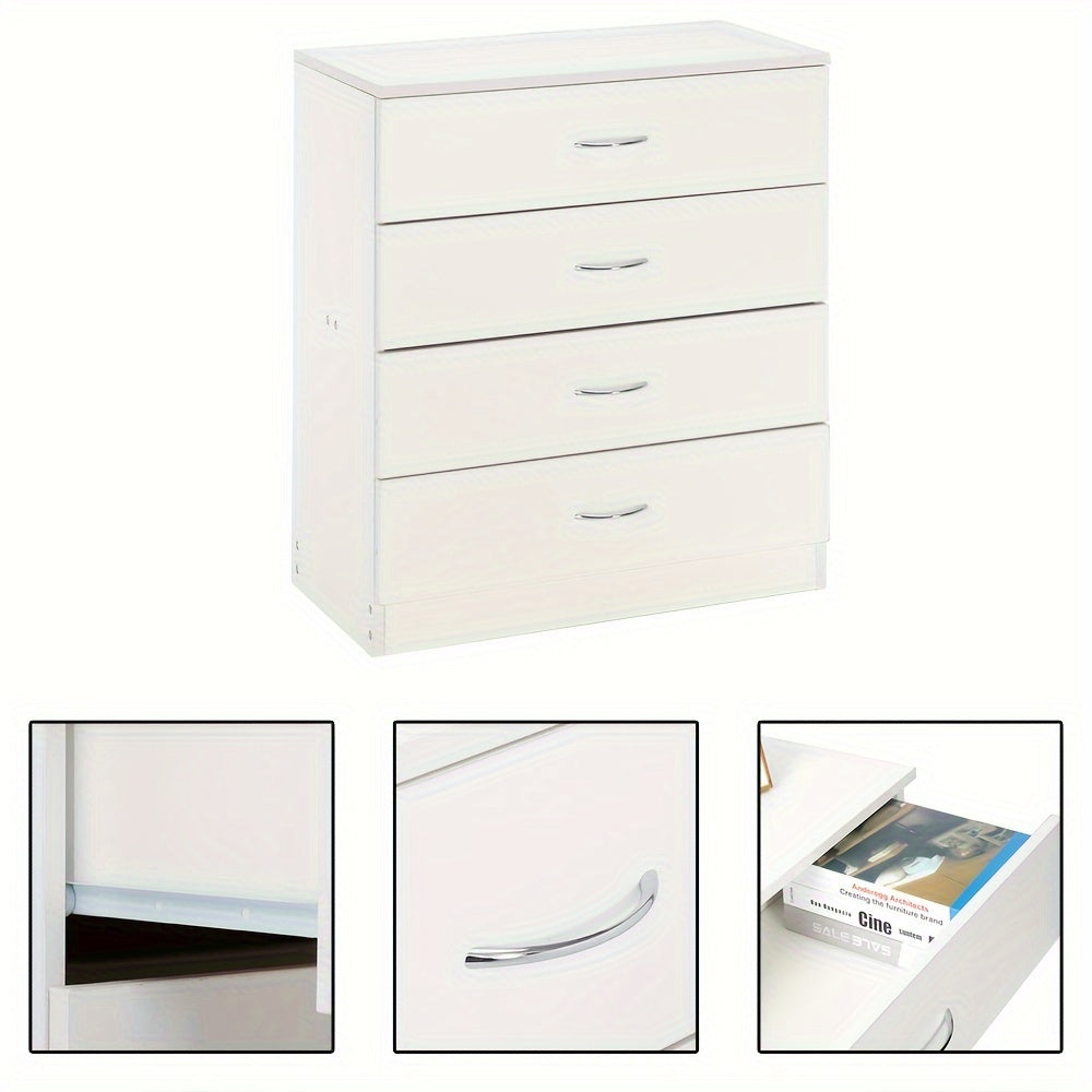 1pc MDF Wood Simple 4-Drawer Dresser White/Black