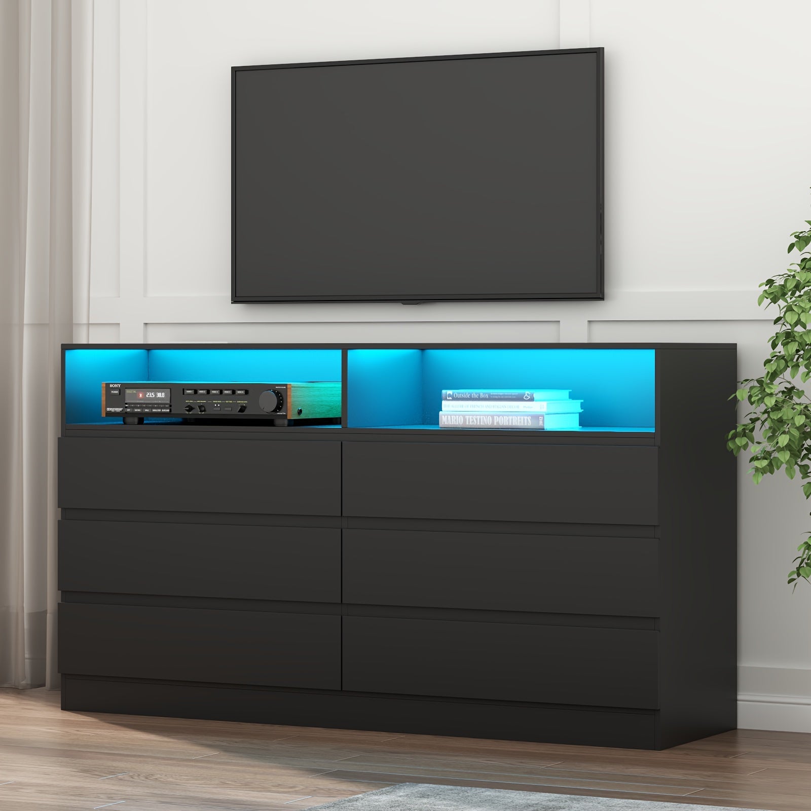 6 Drawer Dresser with for Bedroom Accent Chests of Drawers - Black - Dresser Westberry Furniture
