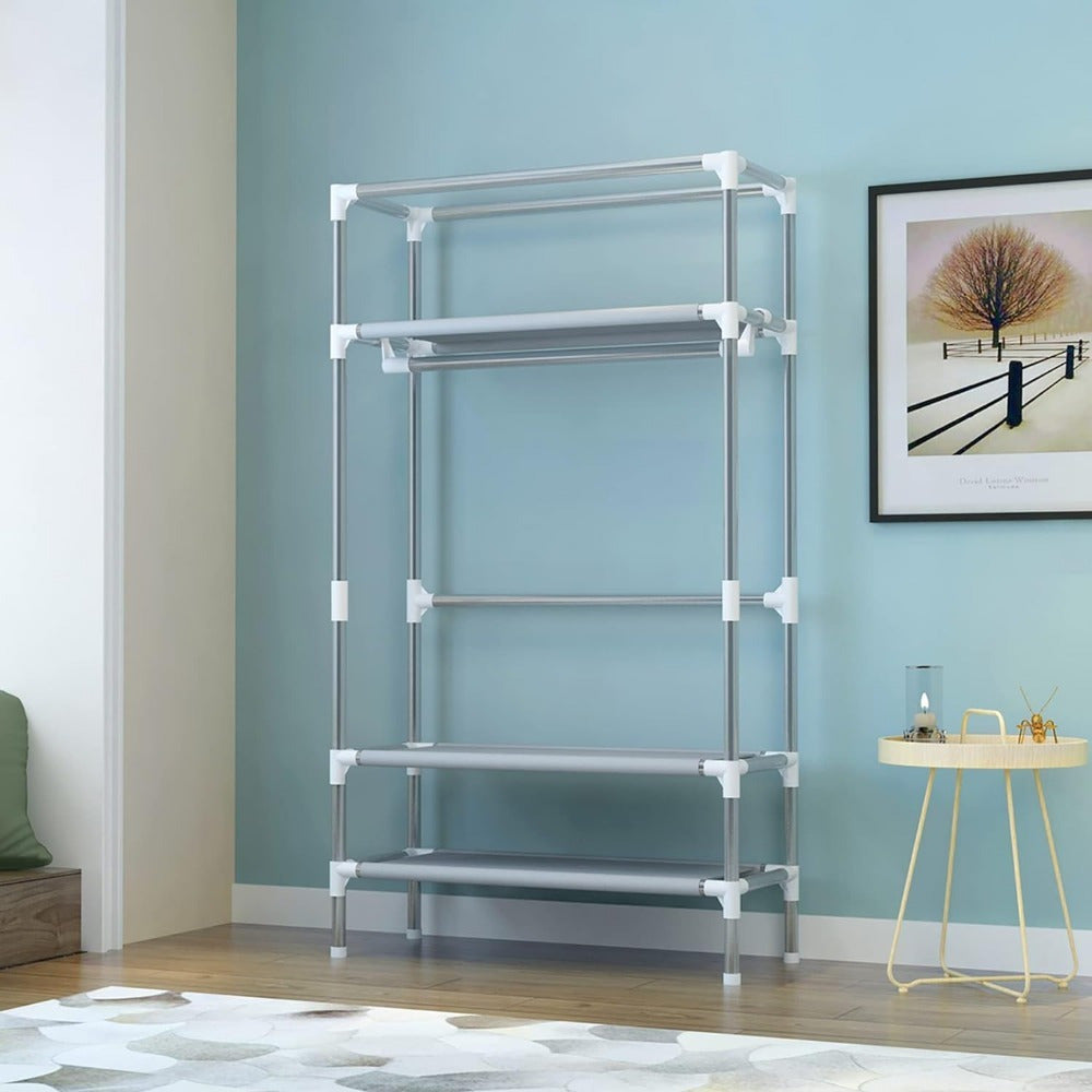 Portable Wardrobe Sliding Door Wardrobe, with Hanging Rack and Non-woven Storage Rack, with Three Drawer Boxes, No Tools Required for Assembly - 67in*35.4in*17.7in Gray, Portable Closets