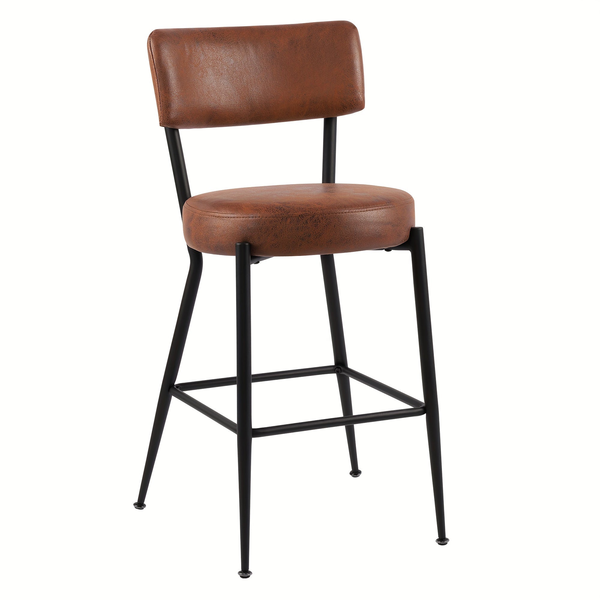 Brown Dining Chairs Set of 2, Modern Dining Room Chairs, Round Upholstered Kitchen Chairs with Black Metal Legs