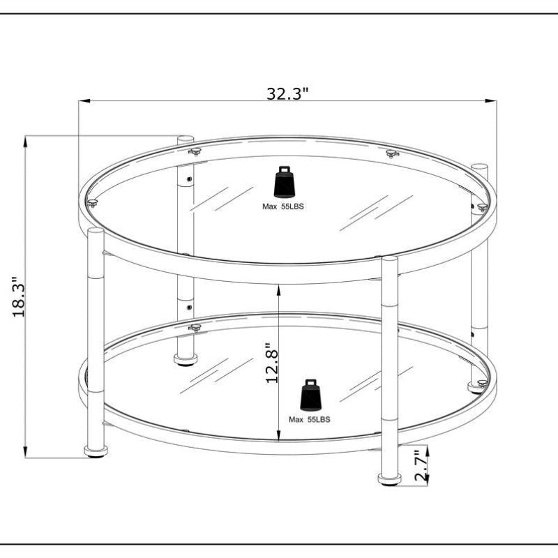 Contemporary Acrylic Coffee Table, 32.3FTFT Round Tempered Glass Coffee Table, Chrome/Silver  Coffee Table for Living Room