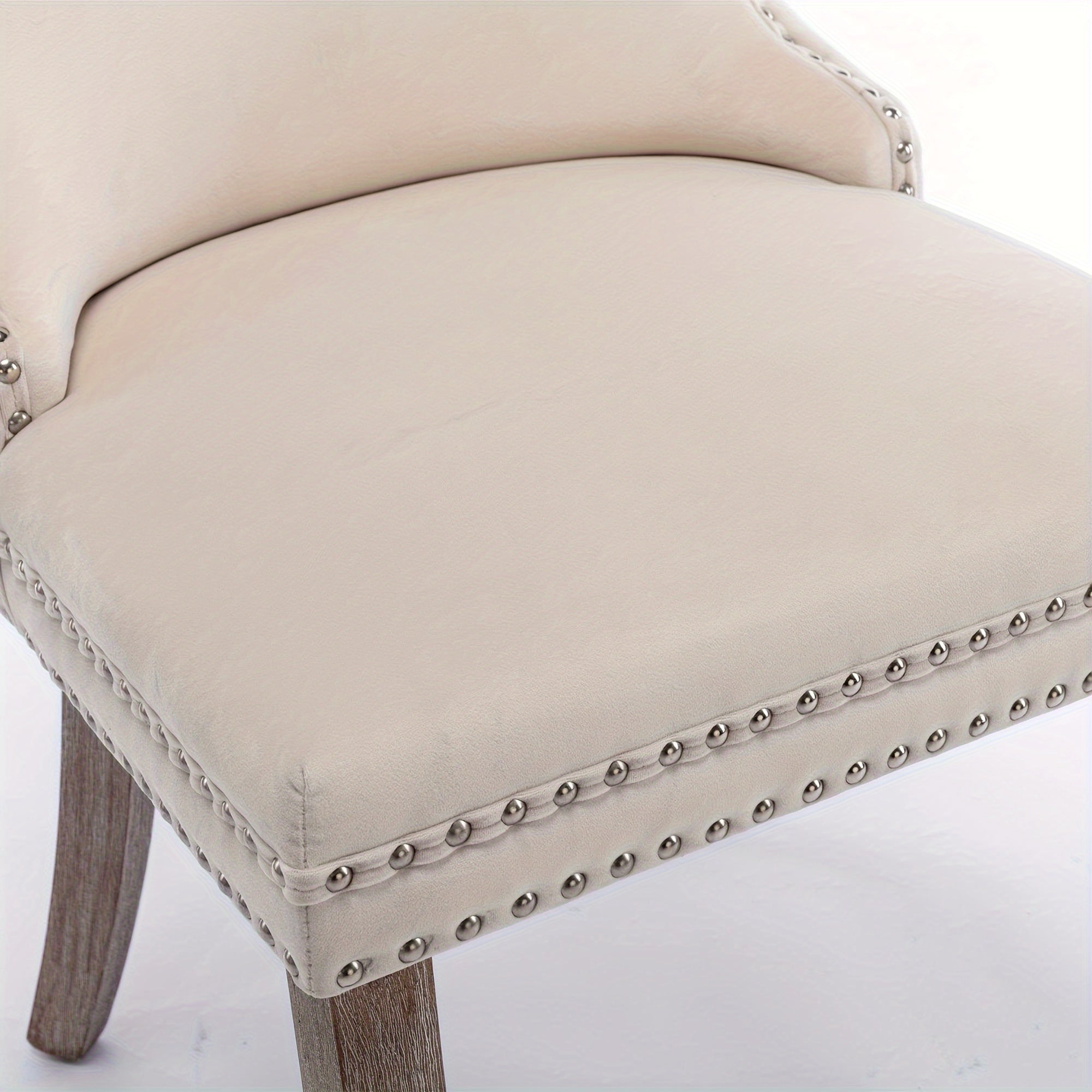 2 PCS Upholstered Wing-Back Dining Chair with Backstitching Nailhead Trim and Solid Wood Legs Beige