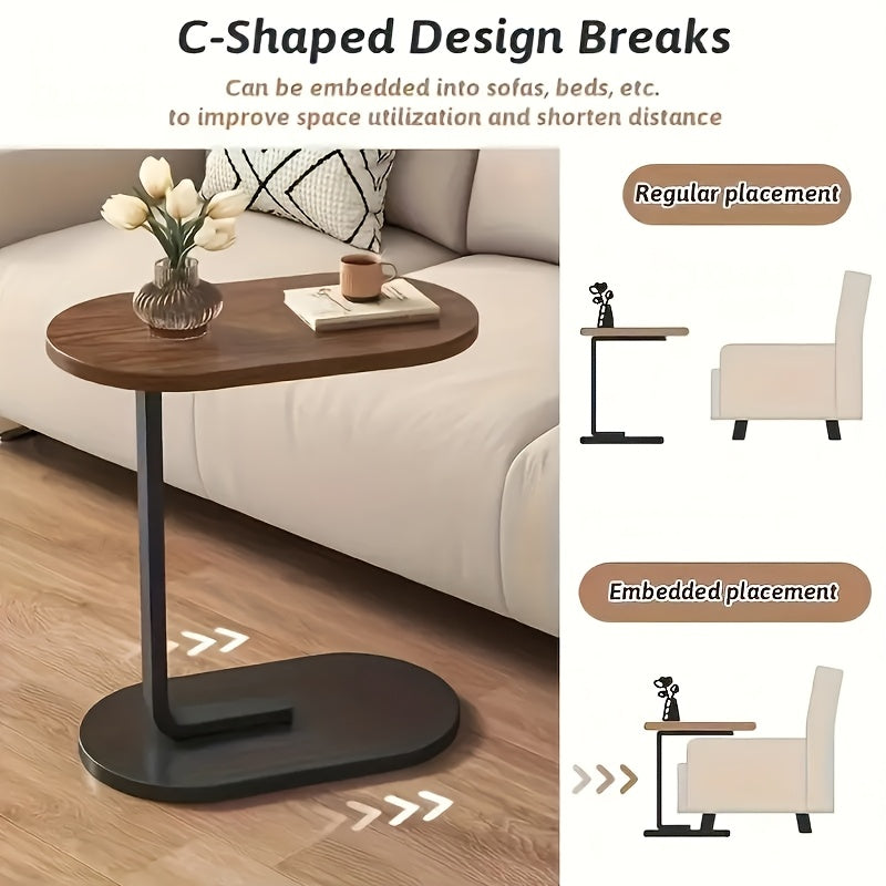 Stylish C-shaped Wooden Side Table, With Modern Art Decoration Design And Sturdy Metal Legs, Suitable For Use In The Living Room And Outdoors