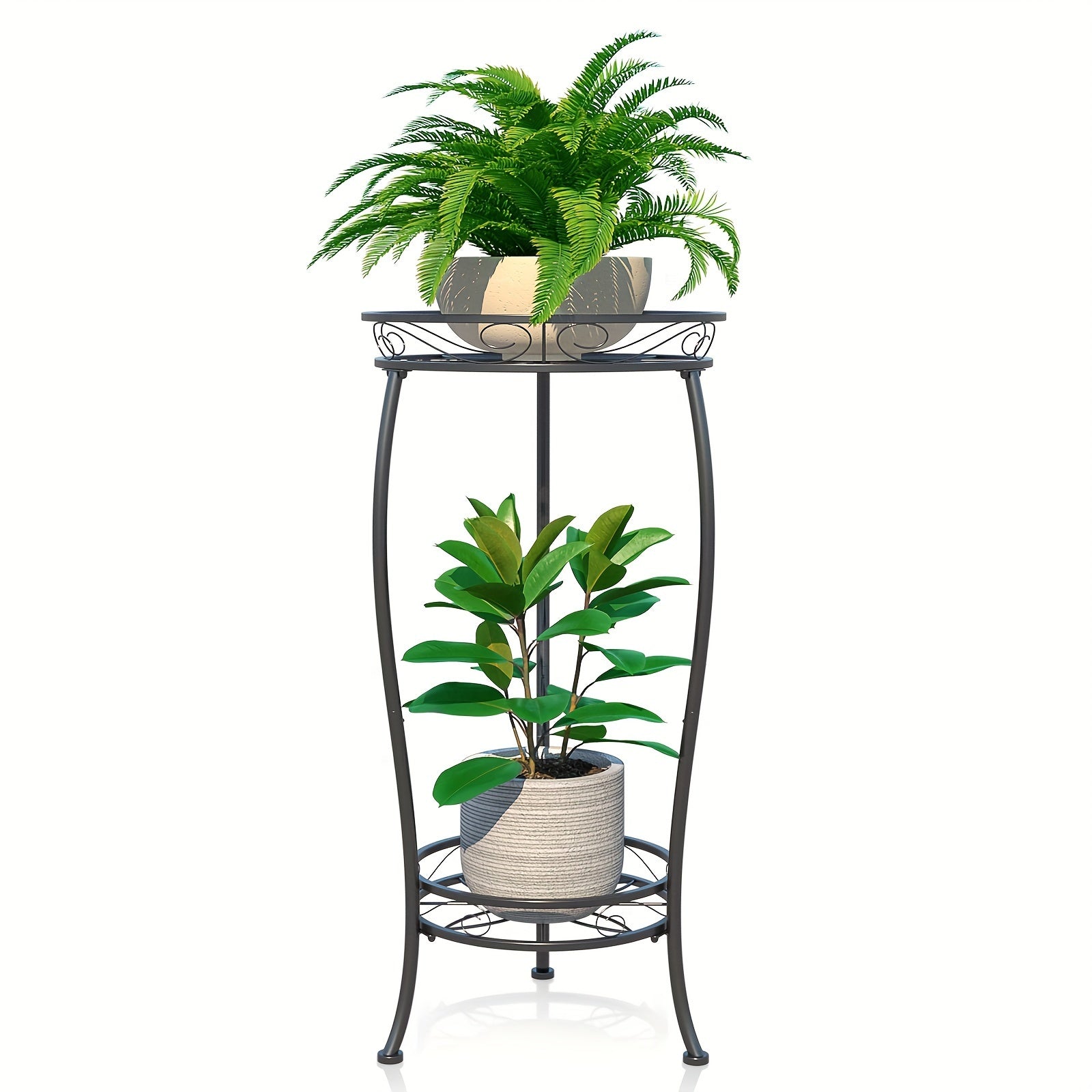 Plant Stand Indoor Outdoor 2 Tier Flower Pot Holder Display Vertical Shelves Shelf - Metal Iron Corner Planter Rack Multiple Organizer For Garden Patio Lawn Balcony Office