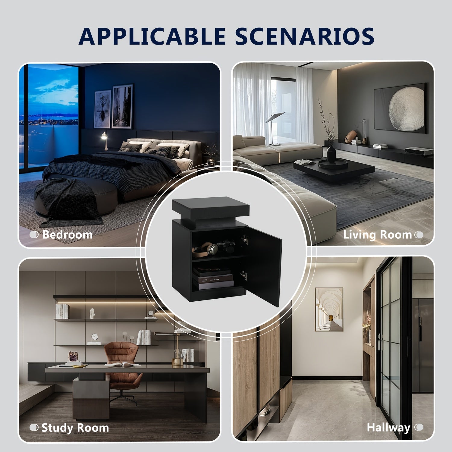 Modern Nightstand with LED Lights, Charging Station, And Sliding Top Storage, Bedside Table with Drawer for Bedroom, A Black