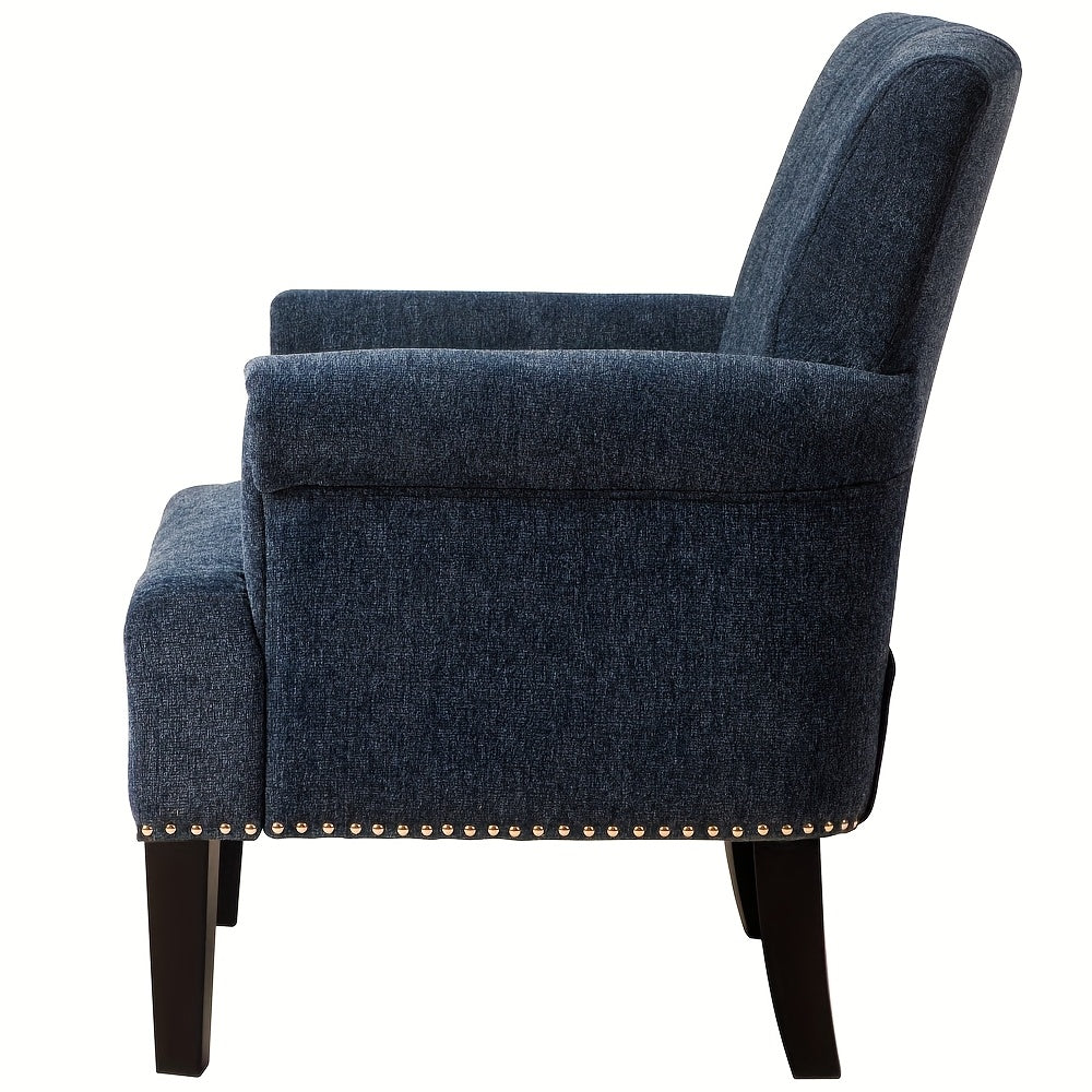 1pc Navy Blue Tufted Accent Armchair - Solid Wood Frame, Polyester Upholstery, Foam Padding, Rivet-Trimmed, Non-Adjustable, Dry Clean Only, Ideal for Hard Floors - Stylish Comfortable Chair