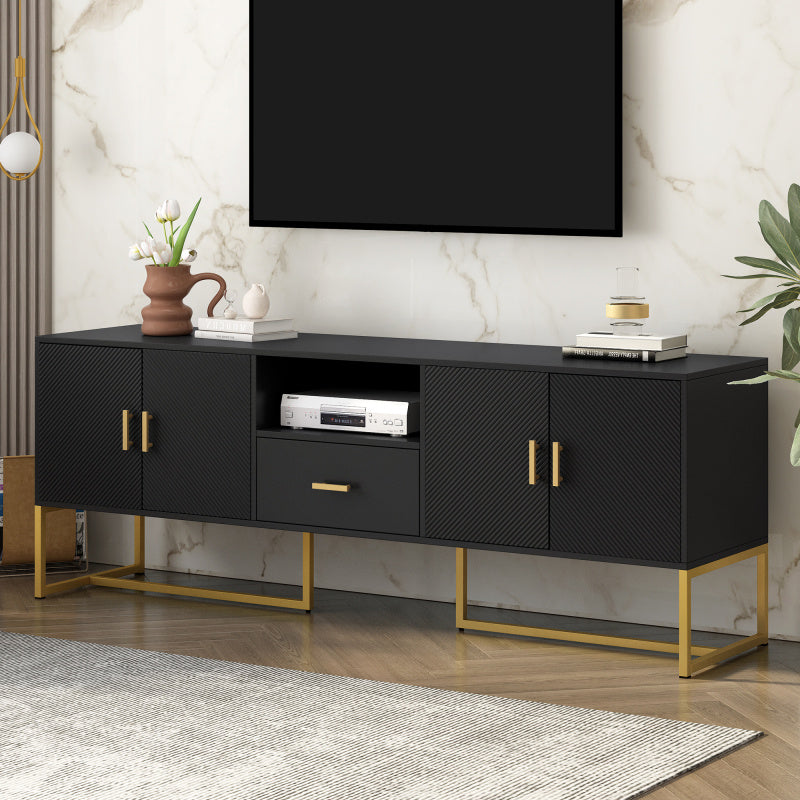 Modern TV Stand for TVs Under 70 Inches, with 1 Drawer, 2 Cabinets and Metal Legs