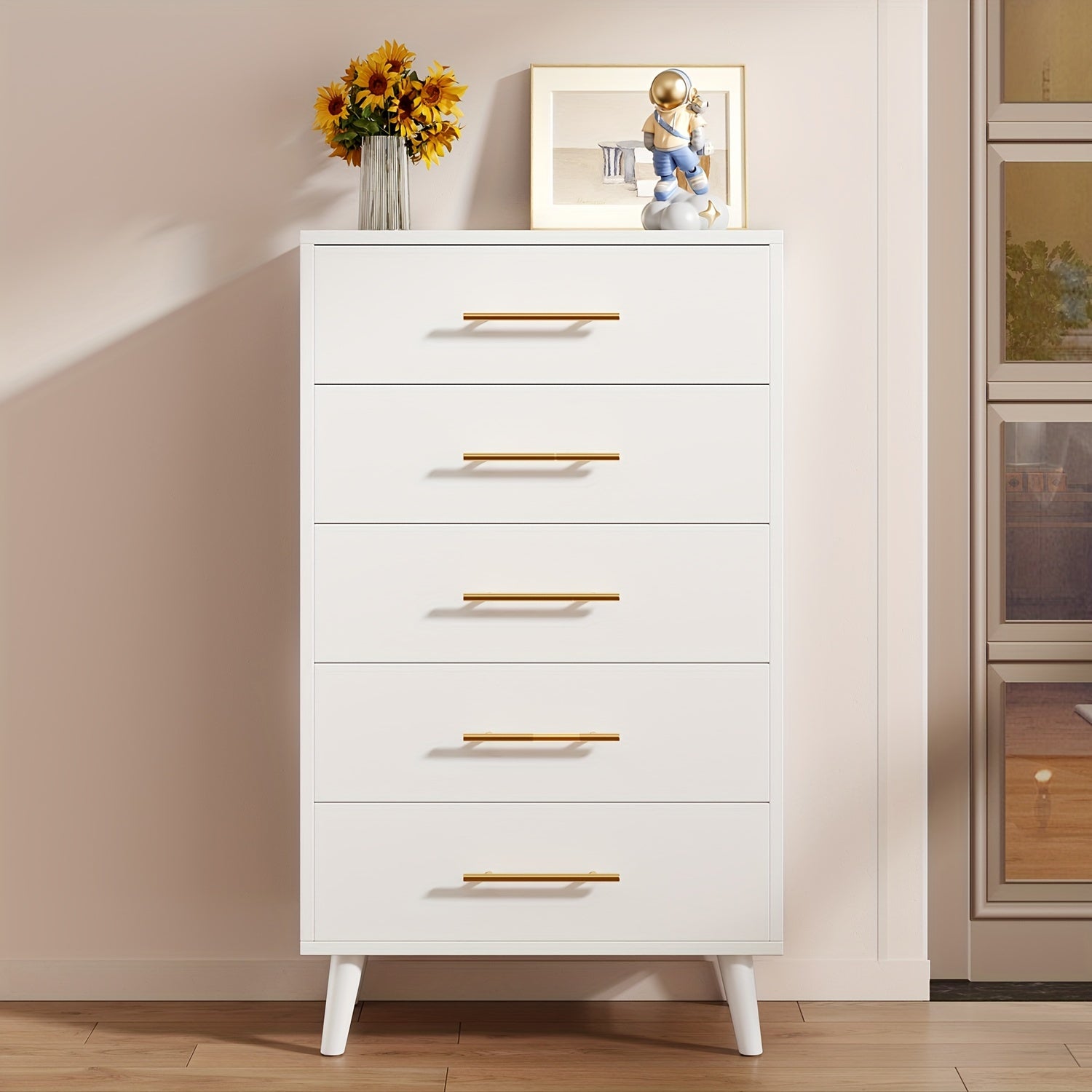 5 Drawer Dresser For Bedroom Tall Chest Of Drawers With Metal Handles Wood Storage Organizer Dresser Nursery Dresser