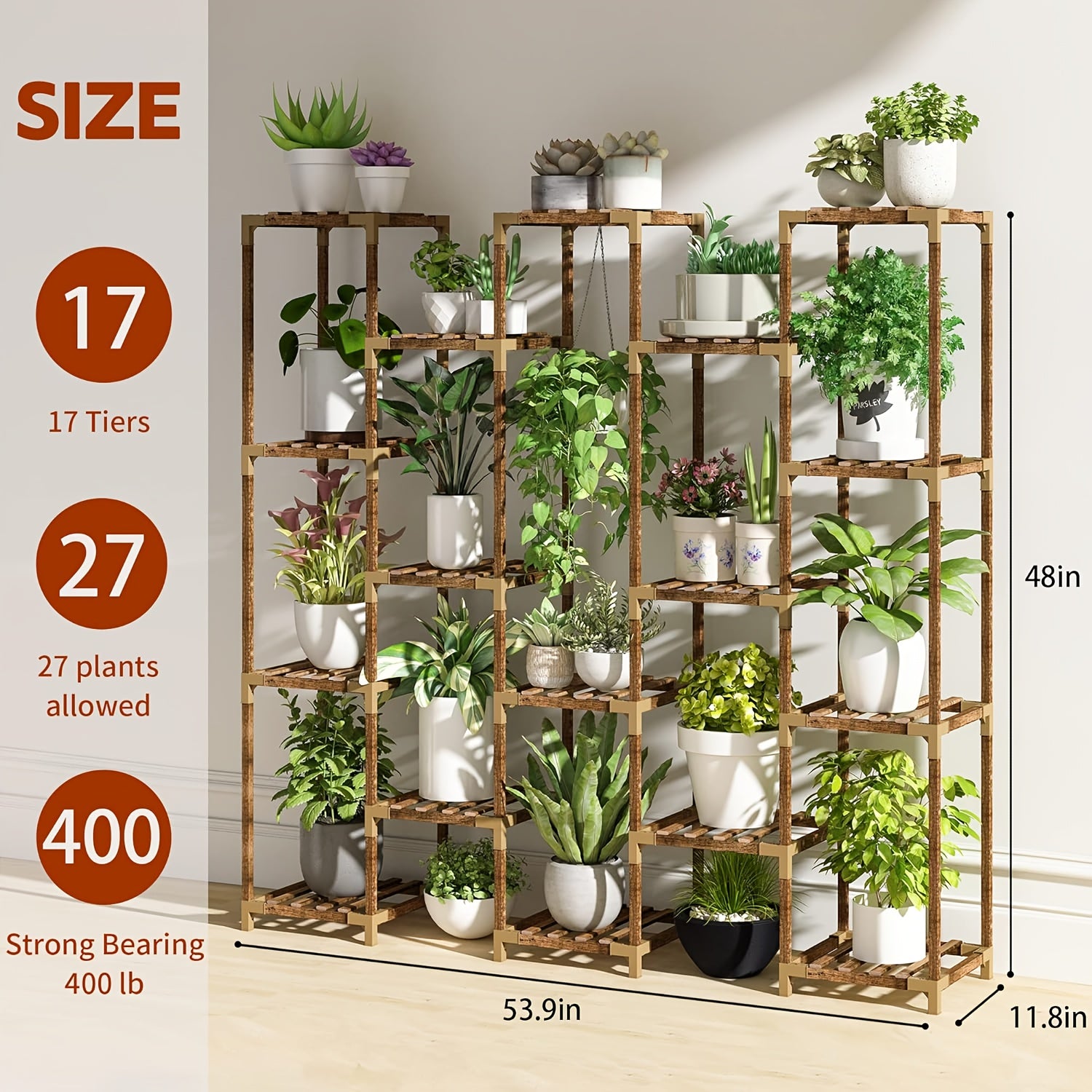 Plant Stand Indoor Outdoor, 17 Tier Large Tall Plant Shelf For Indoor Plants Multiple, Wood Plant Stand Rack Holder Table For Living Room Garden Patio Window Display Rack