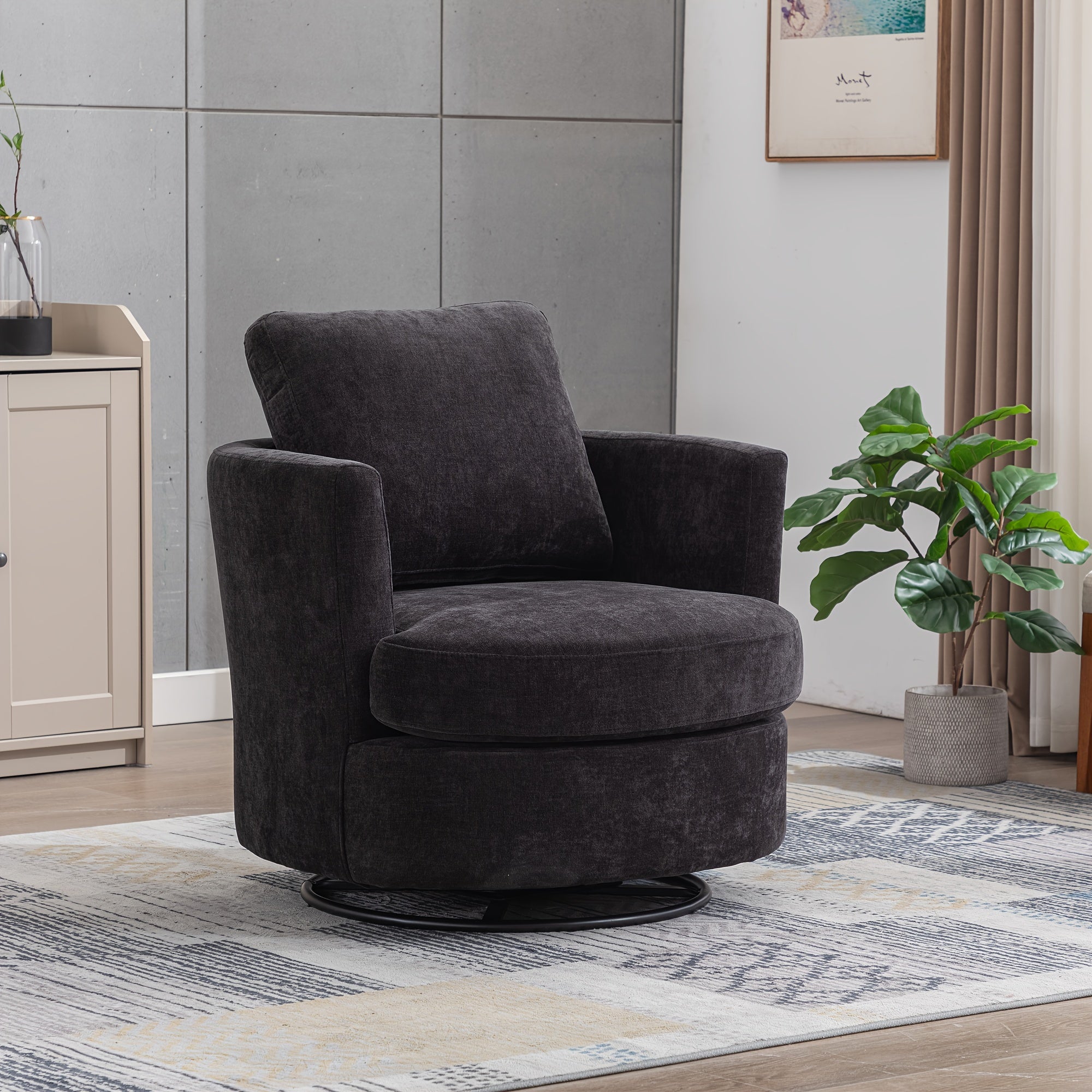 Swivel Accent Chairs Modern Comfy Sofa Chair With Black Metals Base, Single Armchair For Bedroom Living Room