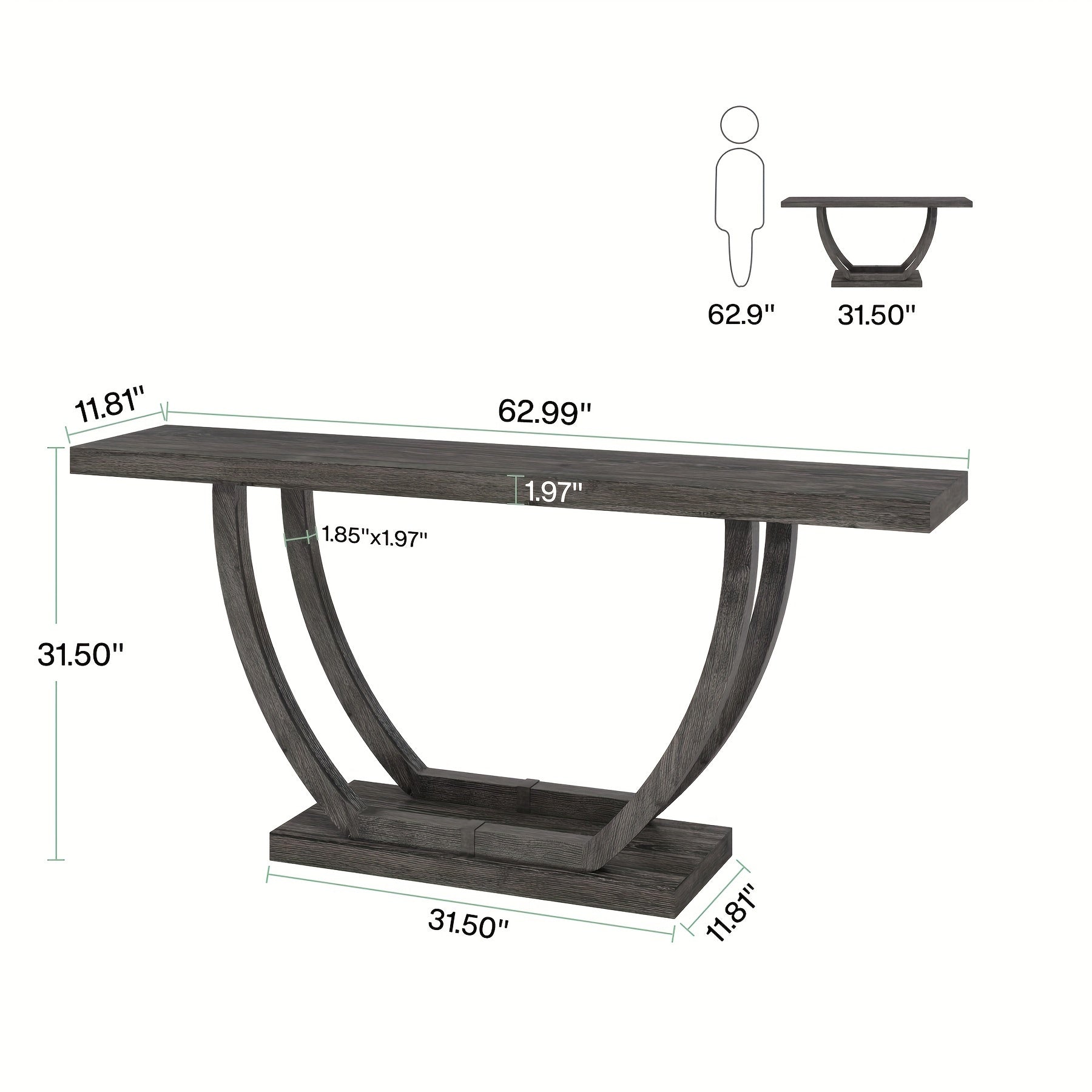 63 Inches Farmhouse Console Table For Entryway, Wood Entry Foyer Table For Entrance, Narrow Long Sofa Table Behind Couch With Metal Legs For Living Room