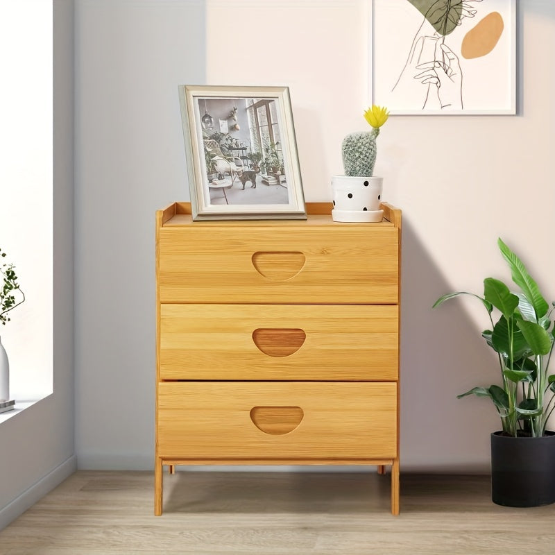 1pc Bamboo Nightstand - 3-Drawer Rectangular Bedside Table with Pull-Out Storage for Bedroom, Multi-Purpose Side Table Cabinet, Non-Waterproof Bamboo End Table, Box,Cabinet,Rack for Outdoor Storage