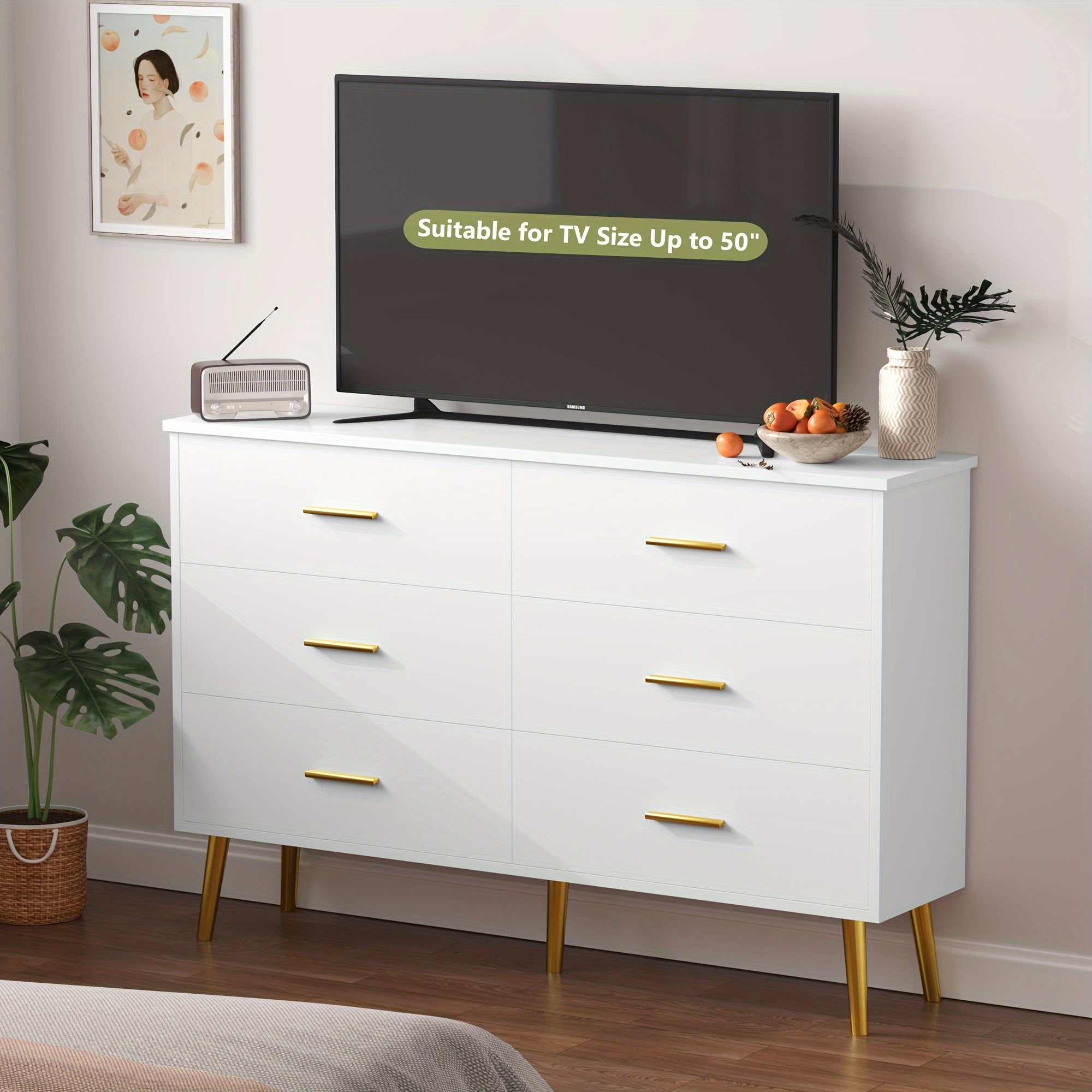 Dresser for Bedroom with LED Light, 6 Drawer Large Chest of Drawers, Modern Dresser with Lights, Wood Bedroom Dresser for Closet/Living Room/Hallway