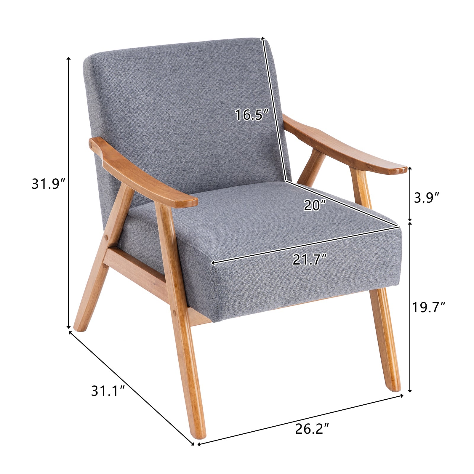 Mid-Century Retro Modern Upholstered Lounge Chair Fabric Accent Chair Sturdy Wooden Frame Armchair