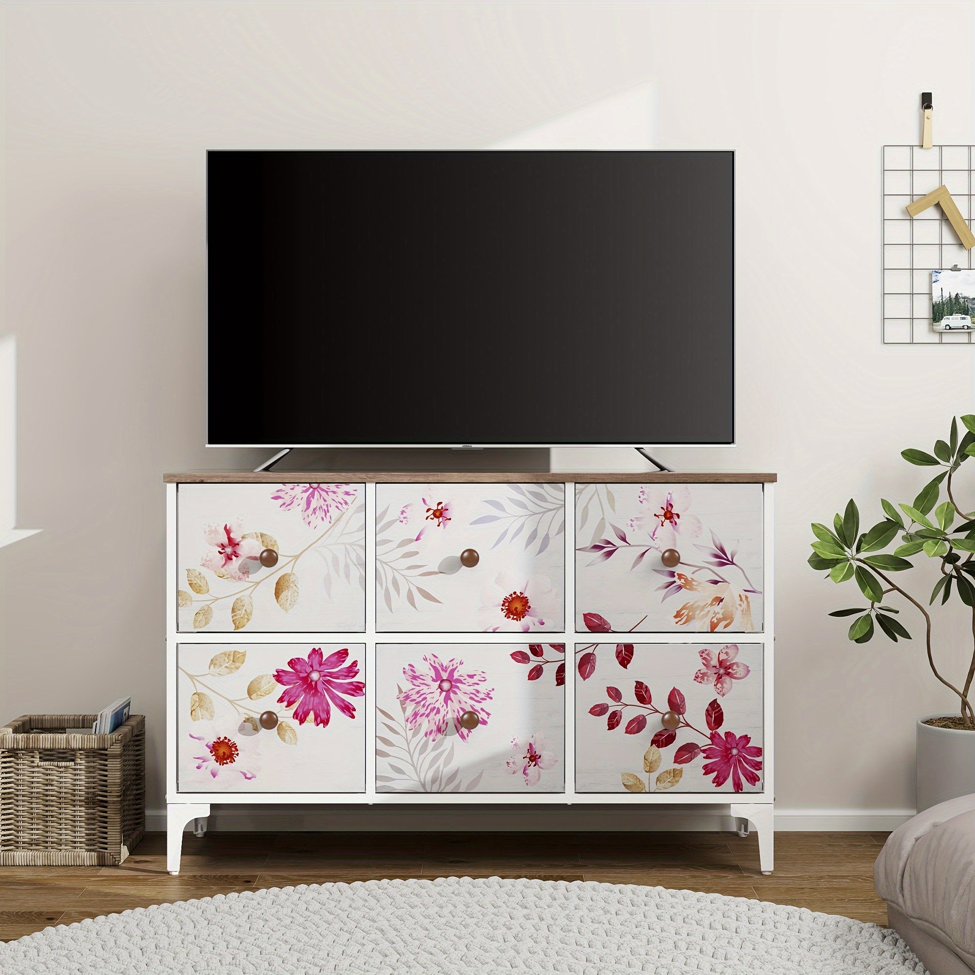 6 Drawer Dresser for Bedroom, Dresser for Closet, Sturdy Steel Frame, Wooden Top, 25.9'' H X 39.4'' W X 11.7'' D