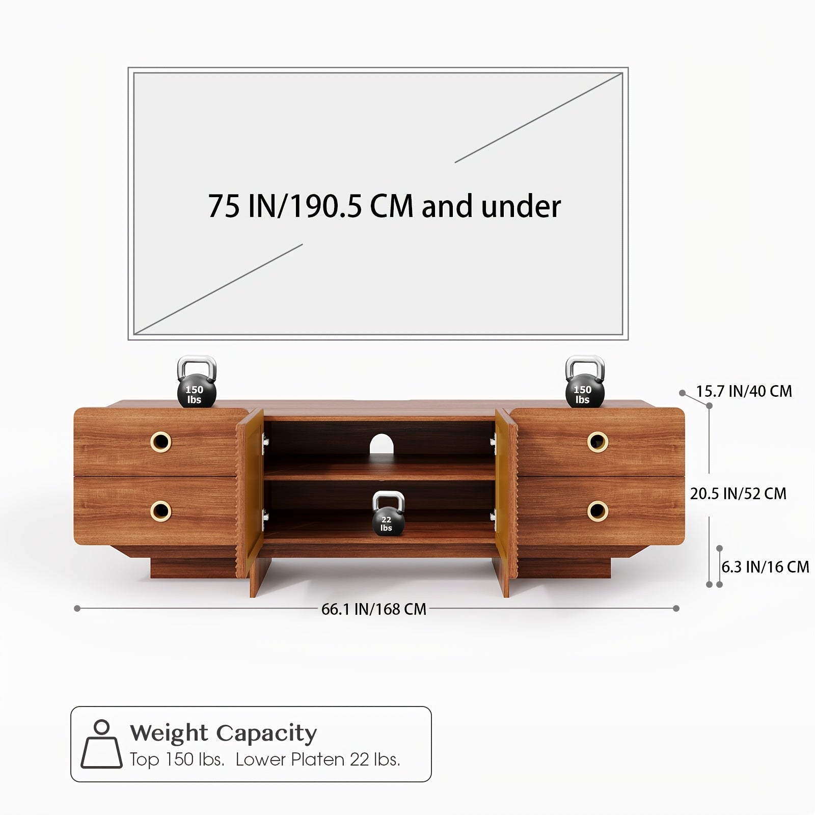 66 Inch Medieval Modern TV Cabinet, Can Hold 75 Inch TV, Entertainment Center with 4 Drawers, Wooden TV Cabinet with Storage Cabinet, Living Room Bedroom Entertainment Center, TV Media Console, Cherry Color