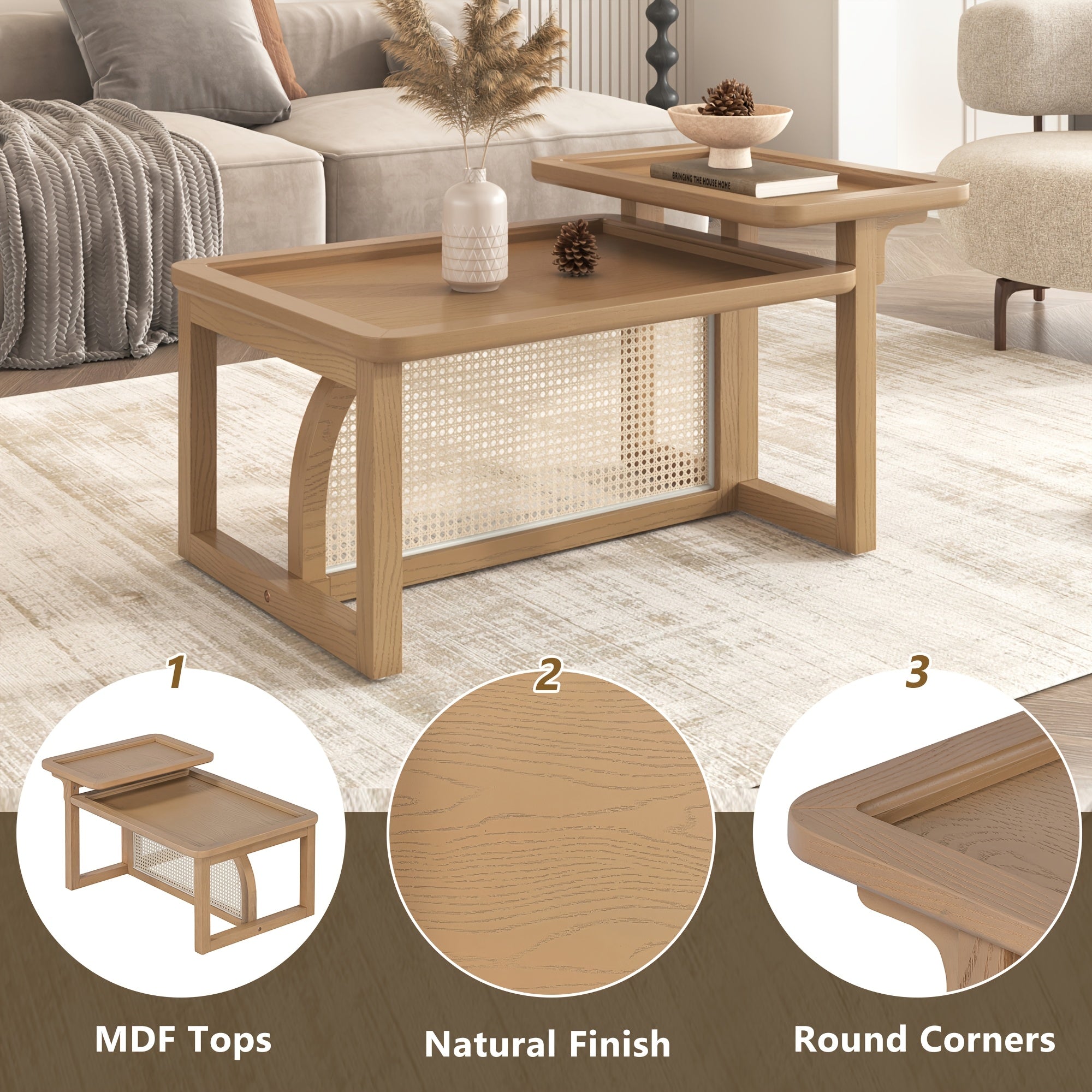 1pc Modern Farmhouse Living Room Coffee Table, Stylish And Elegant Wooden Table, Suitable For Living Rooms, Bedrooms, And More