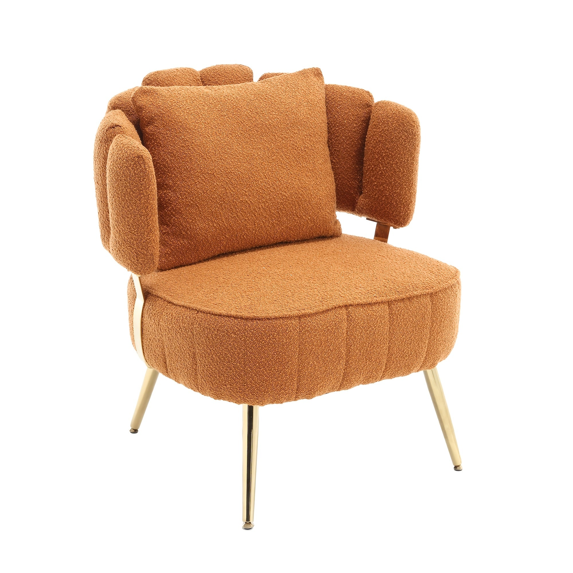 Modern Accent Chair Living Room Tufted Chair With Curved Backrest Boucle Single Chair With Golden Metal Legs For Living Room Bedroom Waiting Room Reading Room Cafe