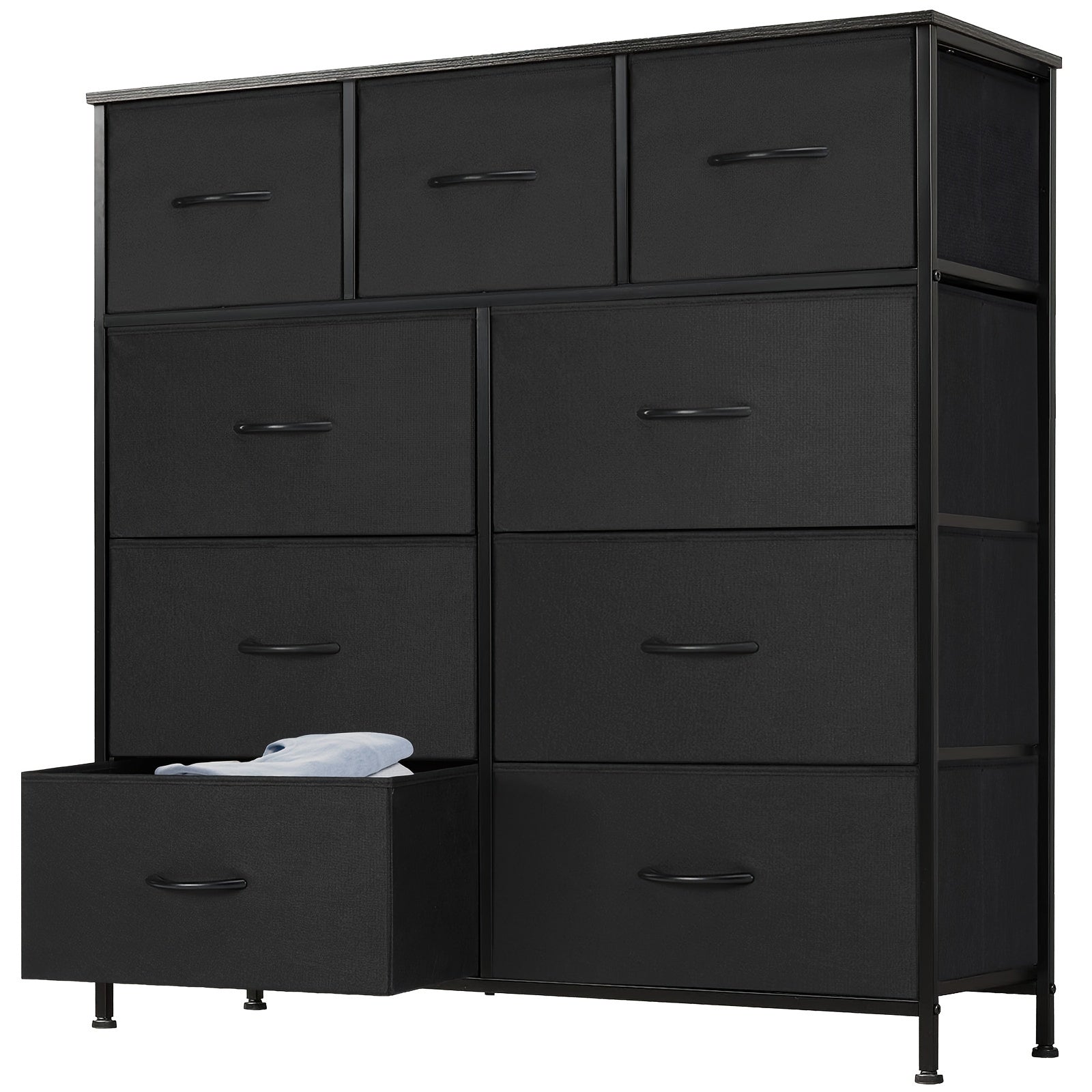 Dresser for Bedroom with 9 Drawers, Wide Chest of Drawers, Fabric Dresser, Storage Organizer Unit with Fabric Bins for Closet, Living Room, Hallway