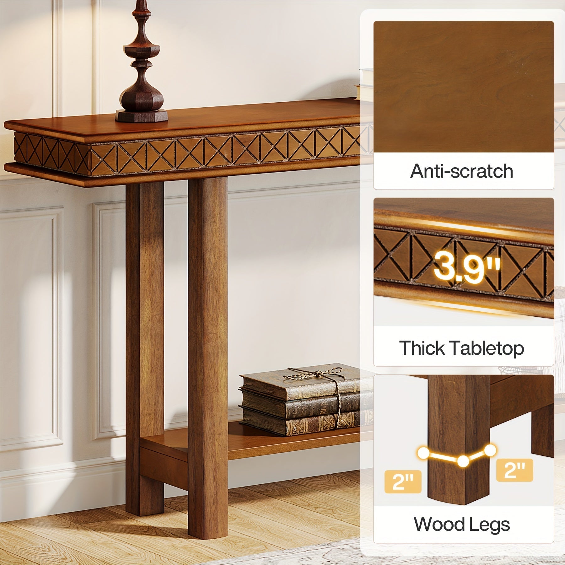 70.9-Inch Extra Long Console Table, Wood Sofa Table Behind Couch Narrow Long, 2-Tier Entryway Accent Table with Storage for Living Room, Hallway, Entrance, Foyer