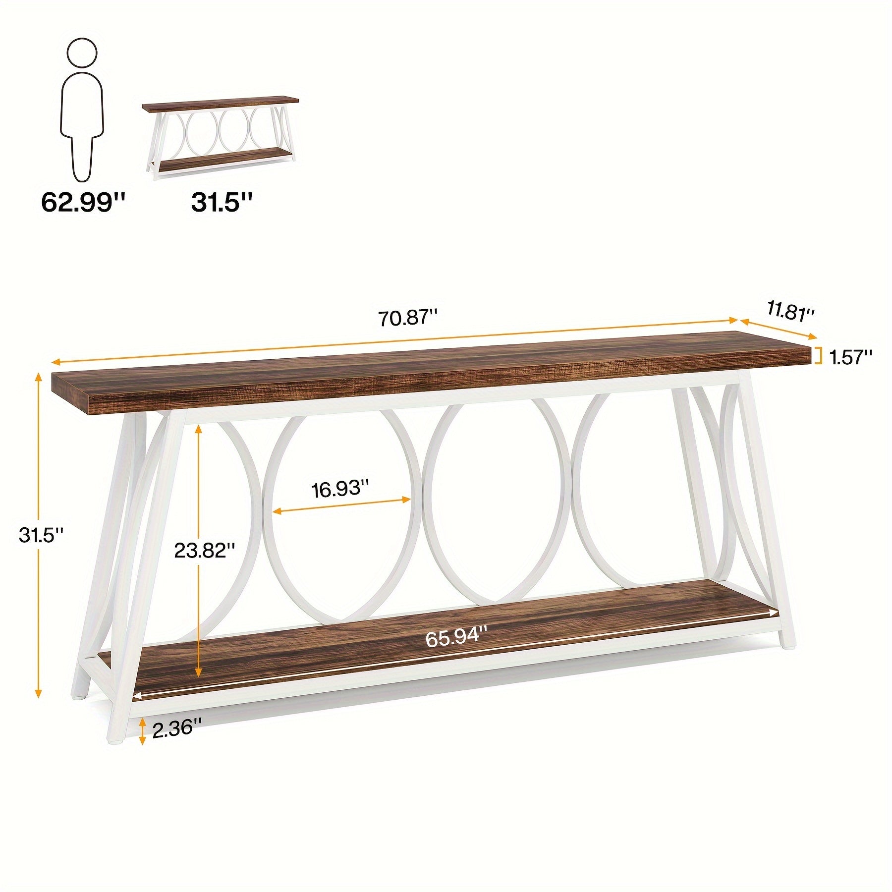 70.9 inch Extra Long Console Table, Industrial Sofa Table Behind Couch with 2 Tier Storage Shelf, Narrow Entryway Hallway Accent Table for Living Room