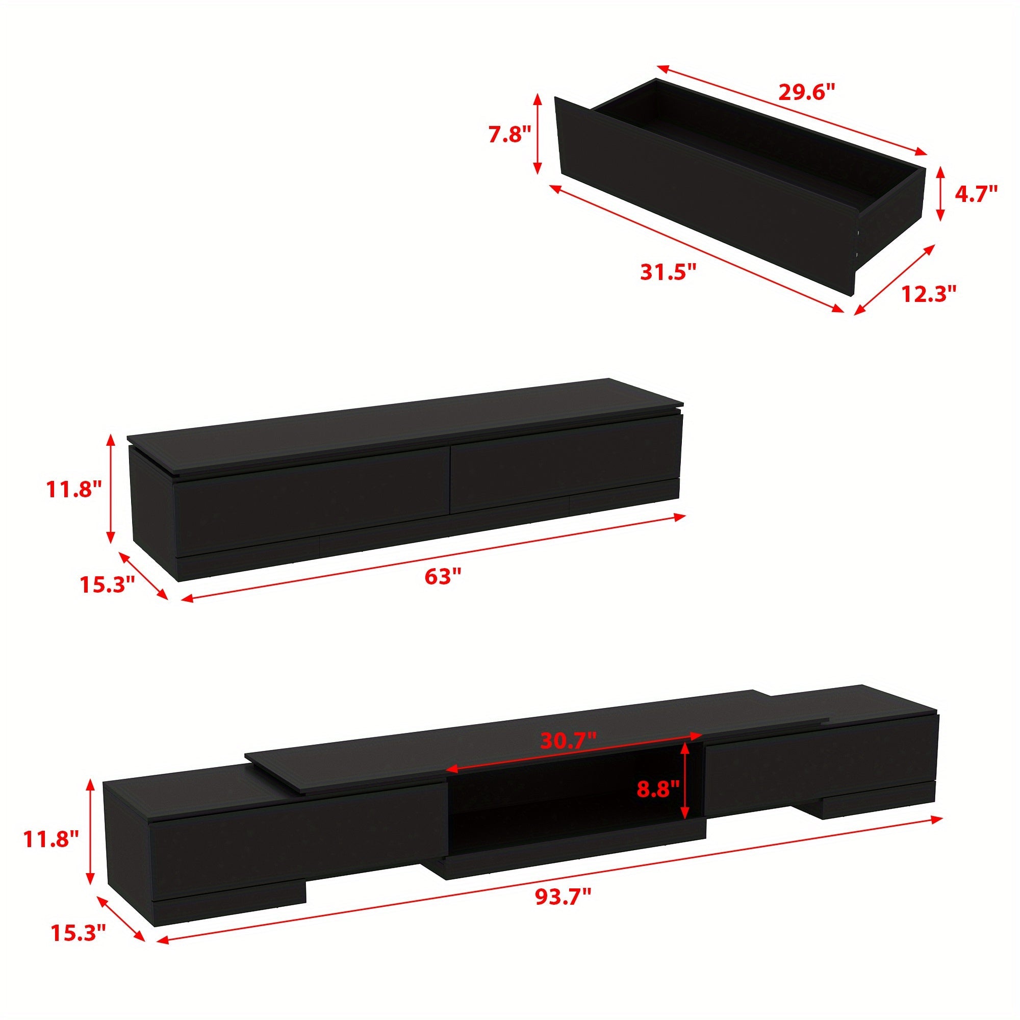 Modern TV stand TV cabinet with storage function home entertainment center black - Black - TV Stand Westberry Furniture