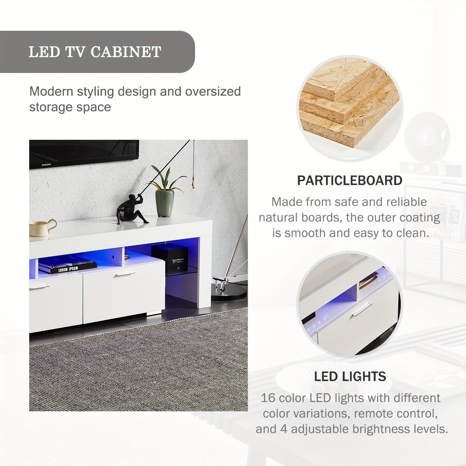 LED TV Stand For up to 191cm TV Entertainment Center With Storage Drawer Industrial TV Console Table For Living Room